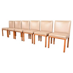John Widdicomb Style Modern Parsons Leather Dining Chairs, Set of Six