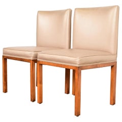John Widdicomb Style Modern Parsons Leather Side Chairs or Dining Chairs, Pair