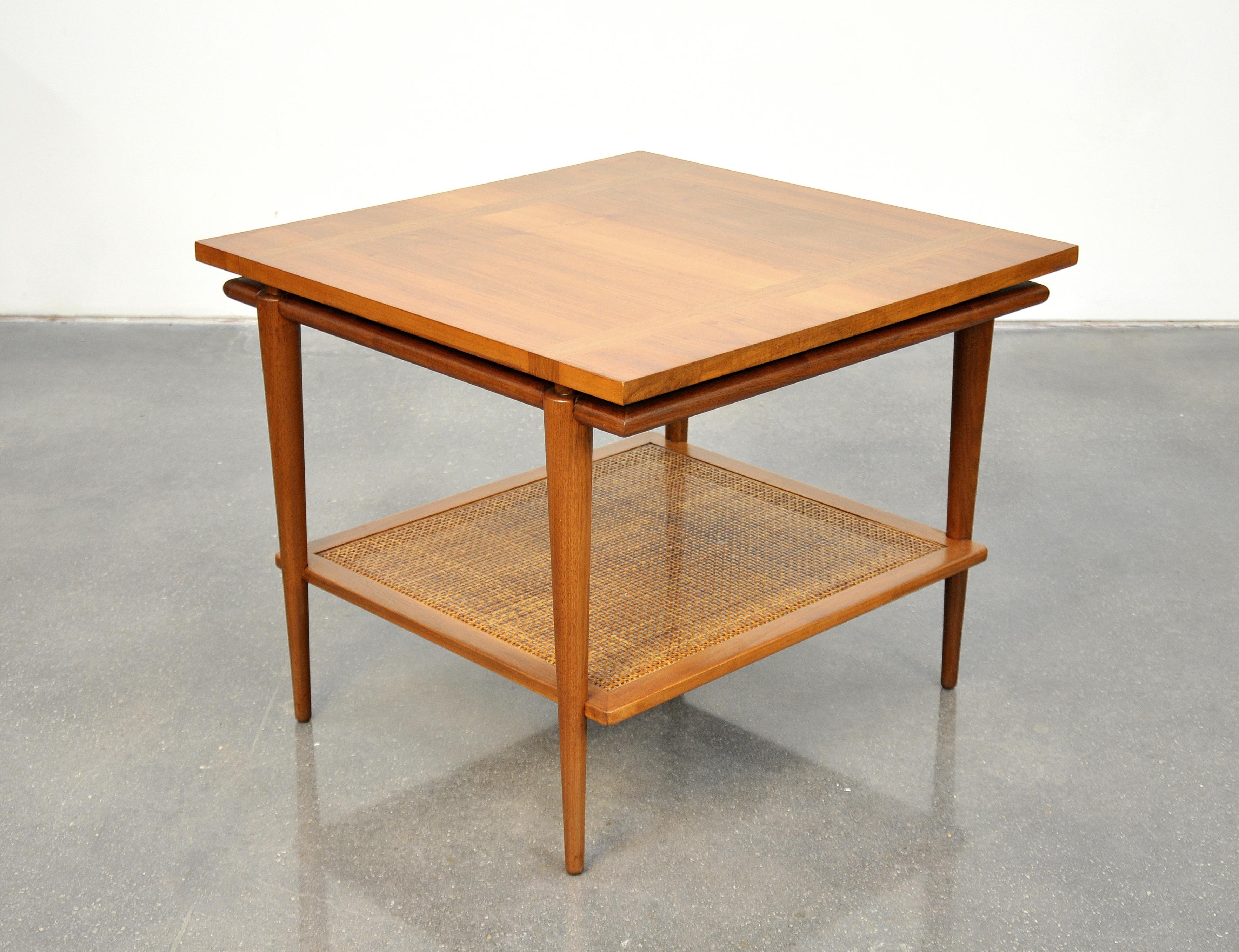 Mid-Century Modern Widdicomb Two-Tier Walnut and Cane Side Table