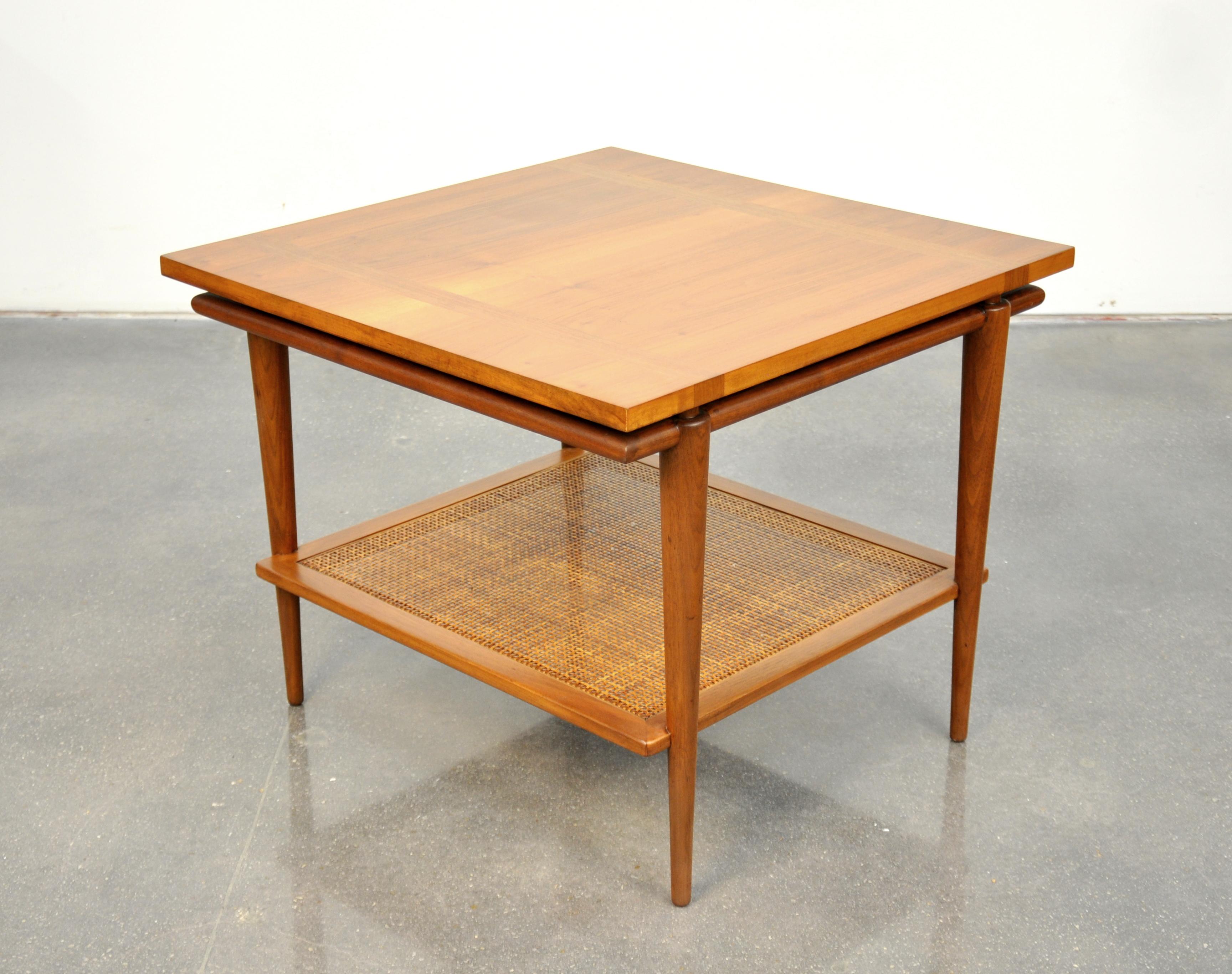 Widdicomb Two-Tier Walnut and Cane Side Table In Good Condition In Miami, FL