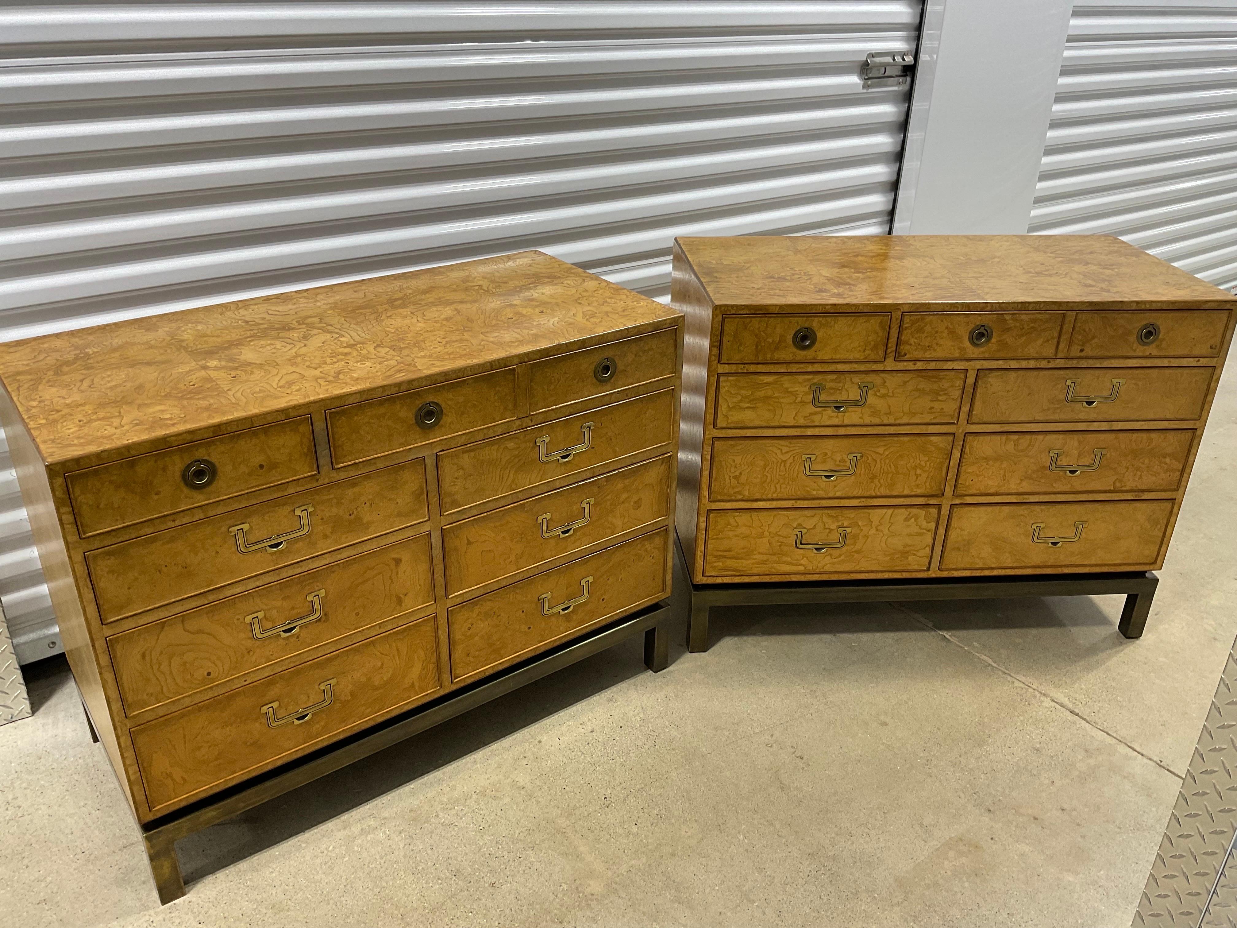 Extraordinary in every way. Uber Rare 1950’s Burled Wood Bachelor Chests from John Widdicomb. 

Condition Disclosure:
Please understand nearly all of our inventory is comprised of rare to very rare vintage pieces. They are not new and may have some