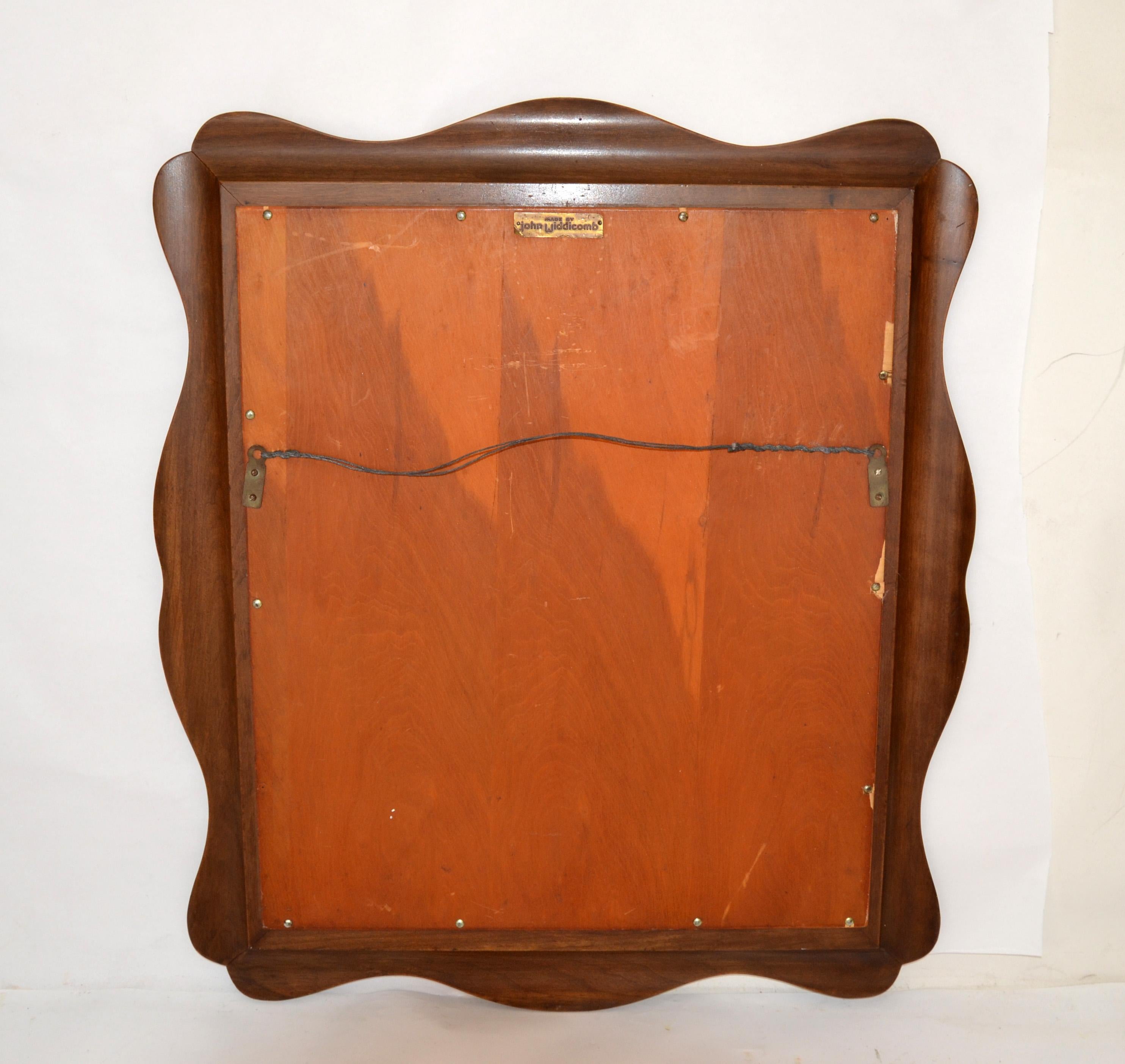 John Widdicomb Walnut & Gilt Accent Scalloped Rectangle Vintage Wall Mirror 70s For Sale 3