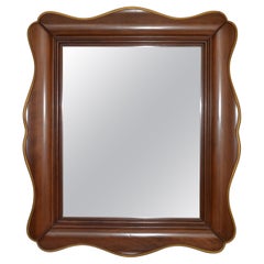 John Widdicomb Walnut & Gilt Accent Scalloped Rectangle Vintage Wall Mirror 70s