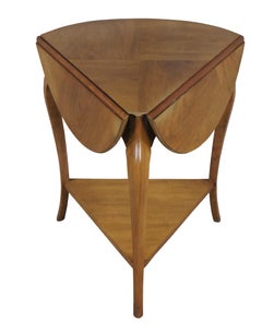 John Widdicomb Walnut Triangular Tiered Drop Leaf Handkerchief Accent Table
