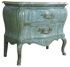 John Widdicomb WM Burkey Boho Chic Distressed Teal Commode Bombe Chest Dresser