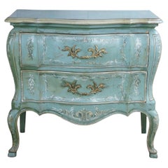 John Widdicomb WM Burkey Boho Chic Distressed Teal Commode Bombe Chest Dresser