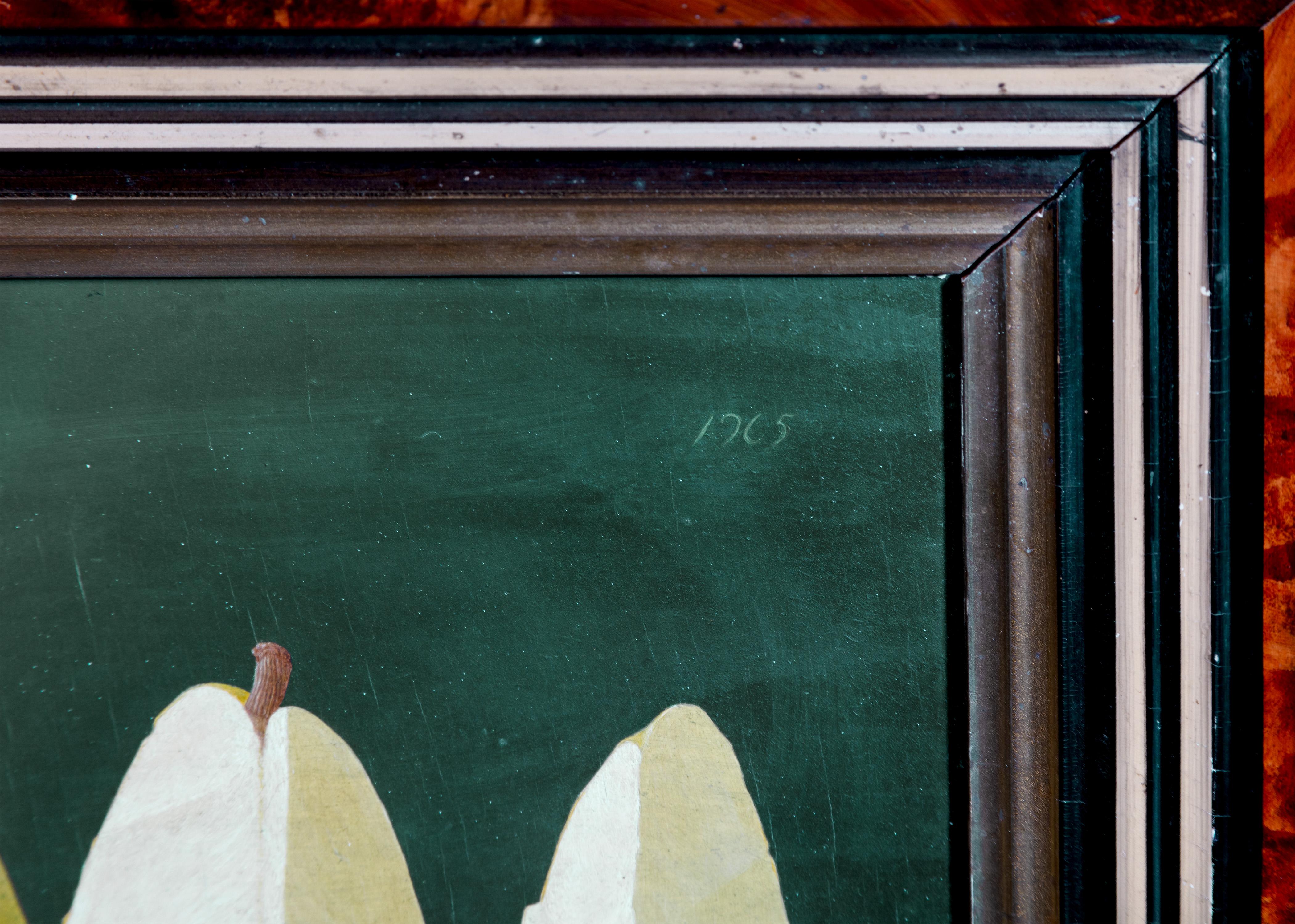 pintura al óleo sobre tabla de madera del siglo xx bodegón firmado fruta peras pequeñas 1