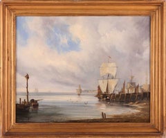 Boates moored, with the tide going out