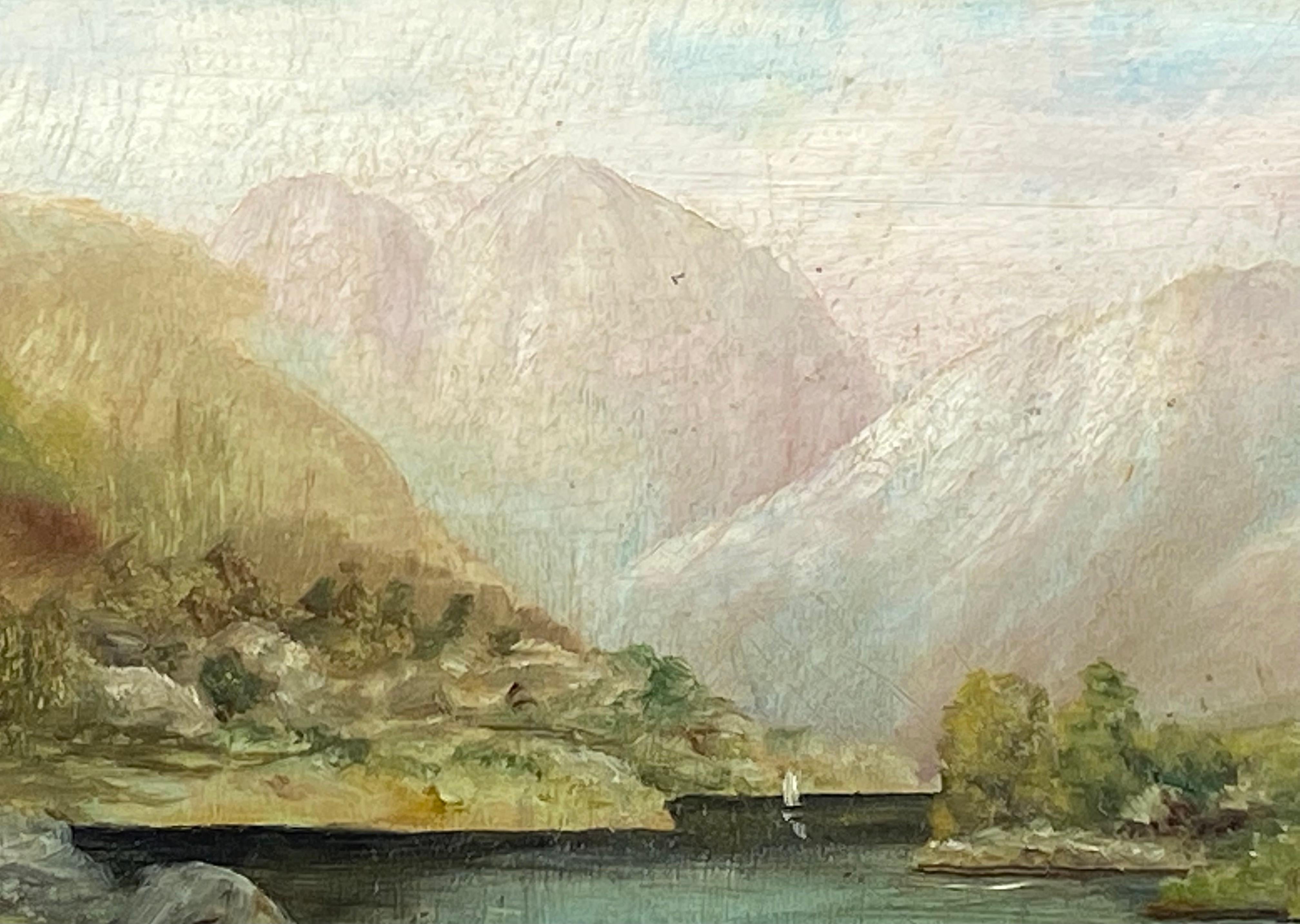 “View of Switzerland” - Beige Landscape Painting by John William Casilear