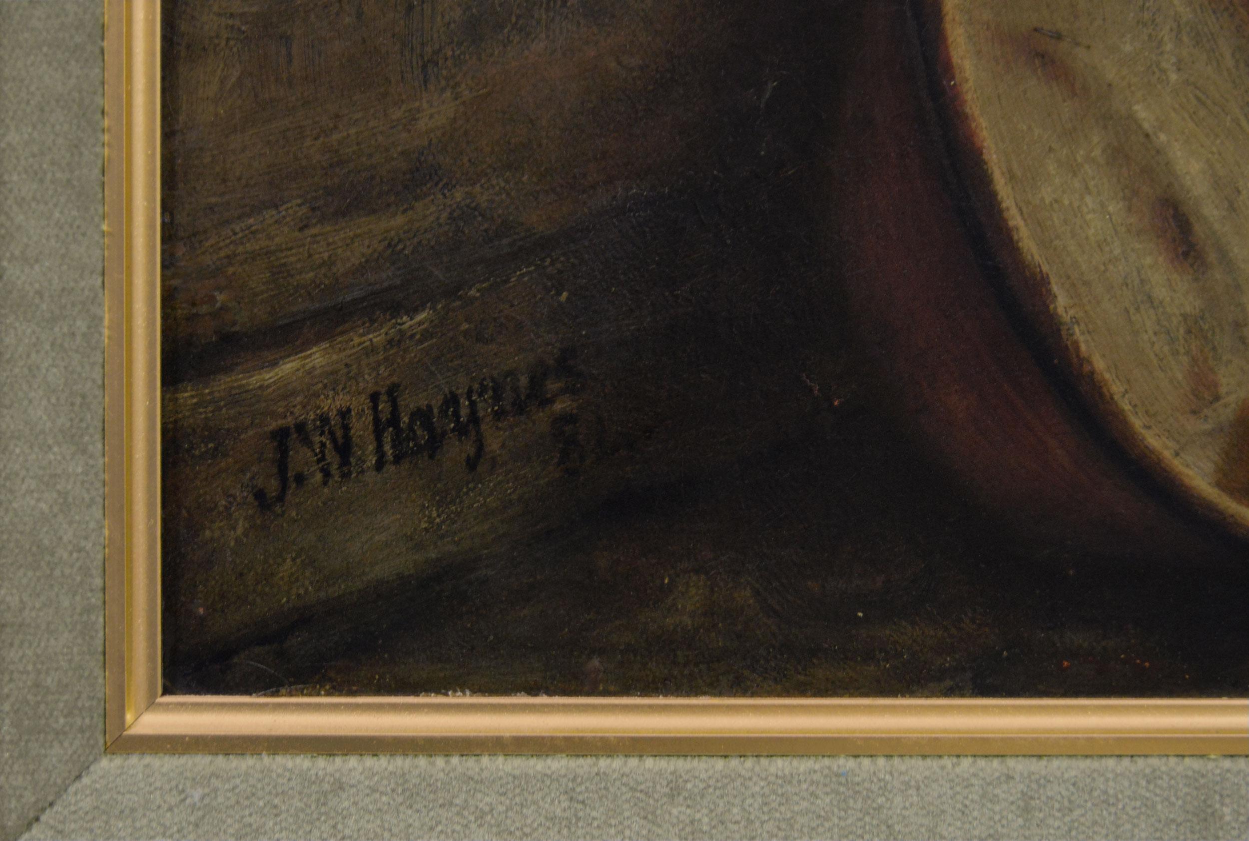 19th Century genre oil painting of a woman & a girl in a cottage en vente 1