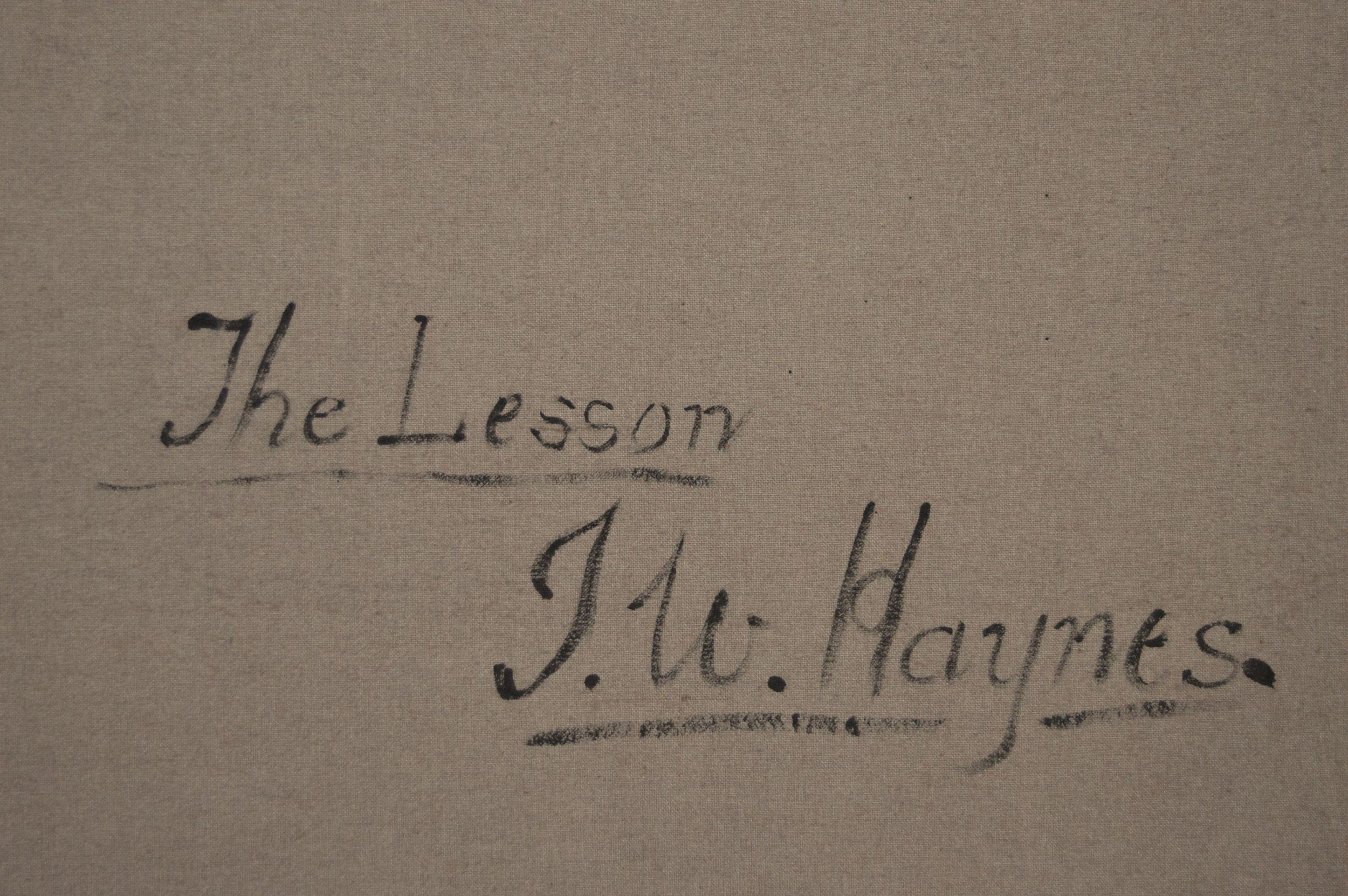 19th Century genre oil painting of a woman & a girl in a cottage en vente 2