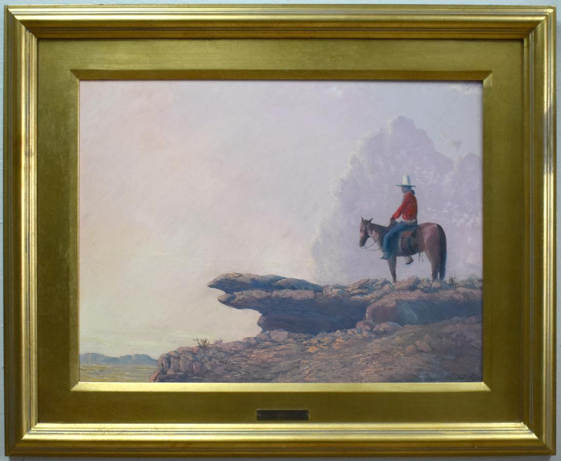 John William Hilton Landscape Painting – „NAVAJO MEDICINE MAN“ FRAMED 26.5 X 32,5 CALFORNIA ARTIST (1904-1983) 