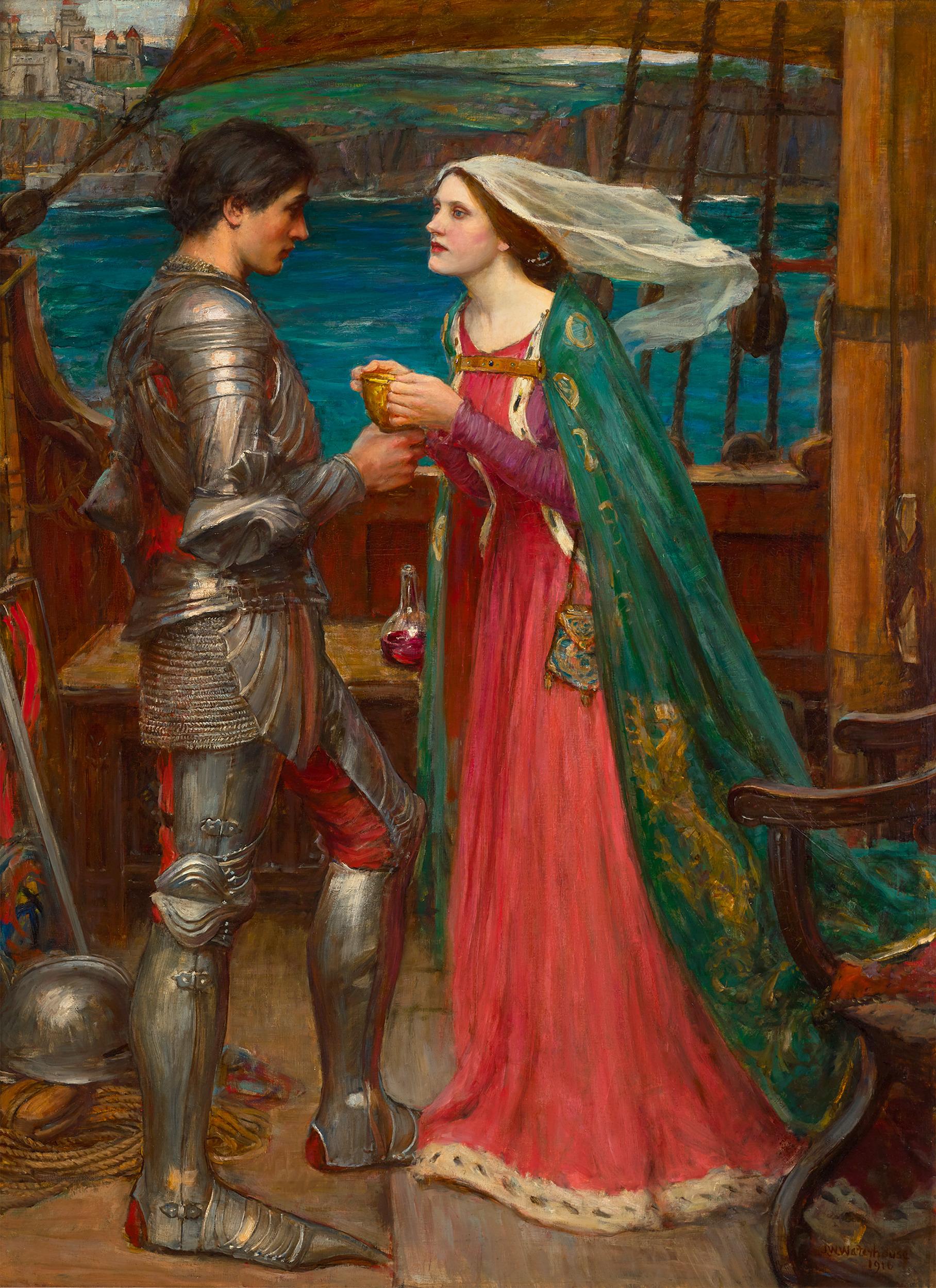 John William Waterhouse, R.A.
1849-1917 I British

Tristram and Isolde

Signed and dated “J.W. Waterhouse/1916” (lower left)
Oil on canvas

The Pre-Raphaelites sought to perfectly render stories from literature and history with tremendous accuracy.