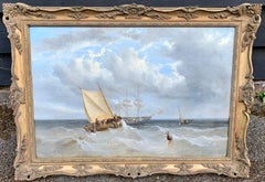 19th century English oil, seascape with fishing boats off the English coast