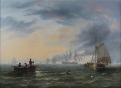 Original Oil on Canvas, John Wilson Carmichael, "Shipping at Dusk"