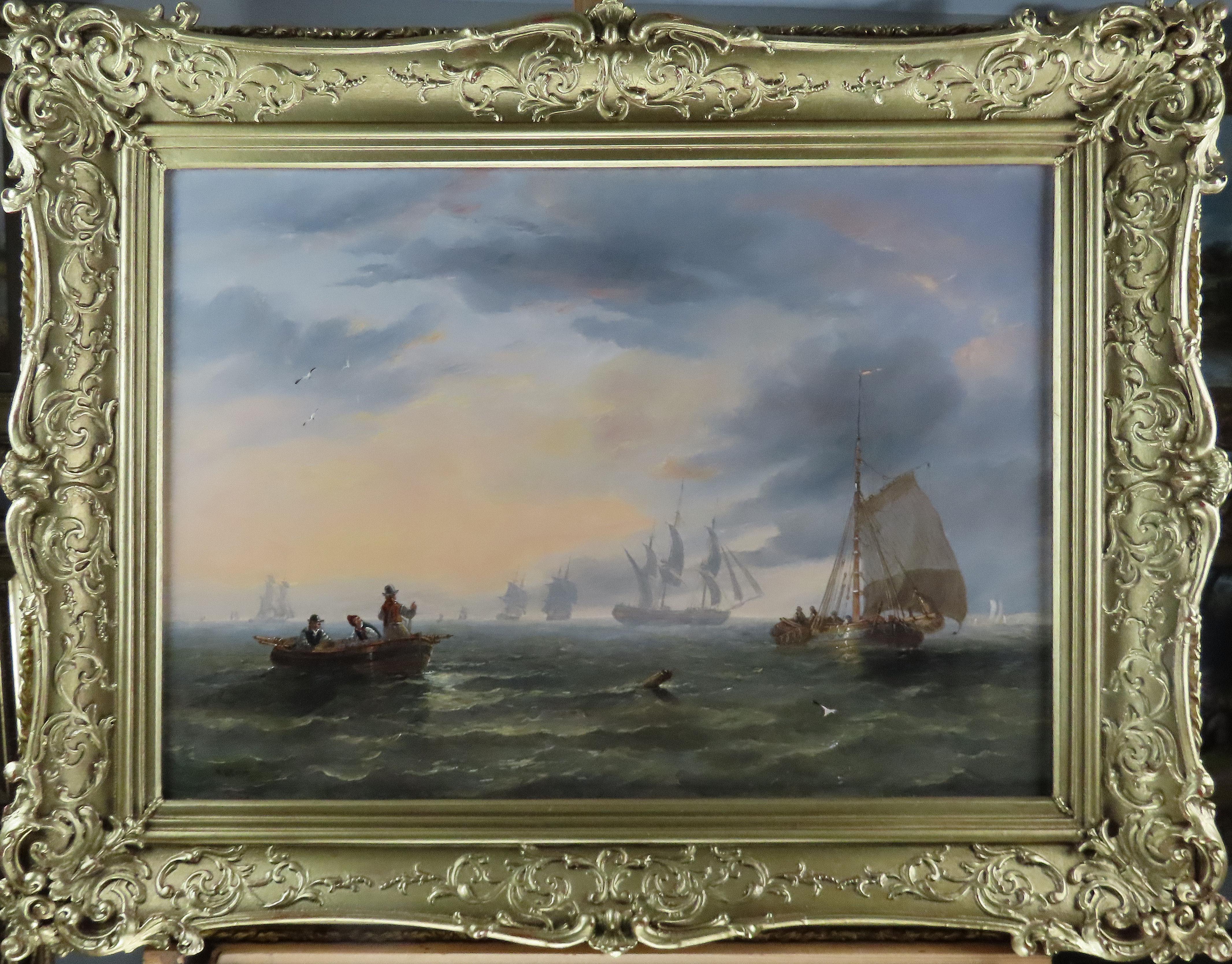 Original Oil on Canvas, John Wilson Carmichael, "Shipping at Dusk"