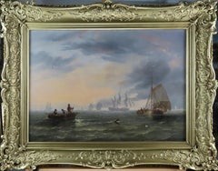 Original Oil on Canvas, John Wilson Carmichael, "Shipping at Dusk"