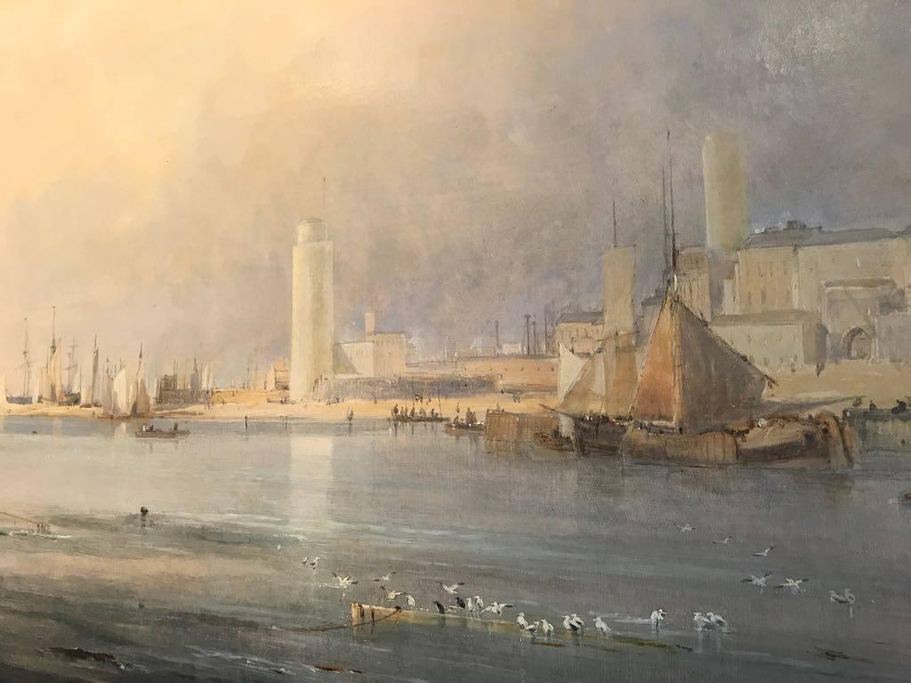 Grand 19th Century English Marine Painting in Stunning Light - Brown Landscape Painting by John Wilson Ewbank