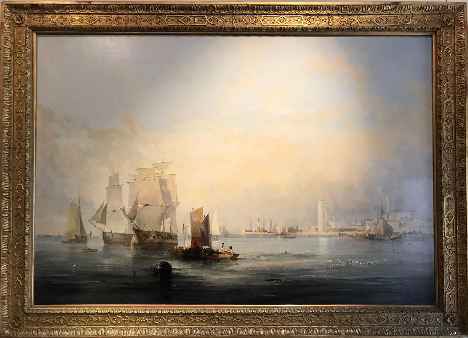 Grande peinture de marine anglaise du 19ème siècle en lumière étonnante