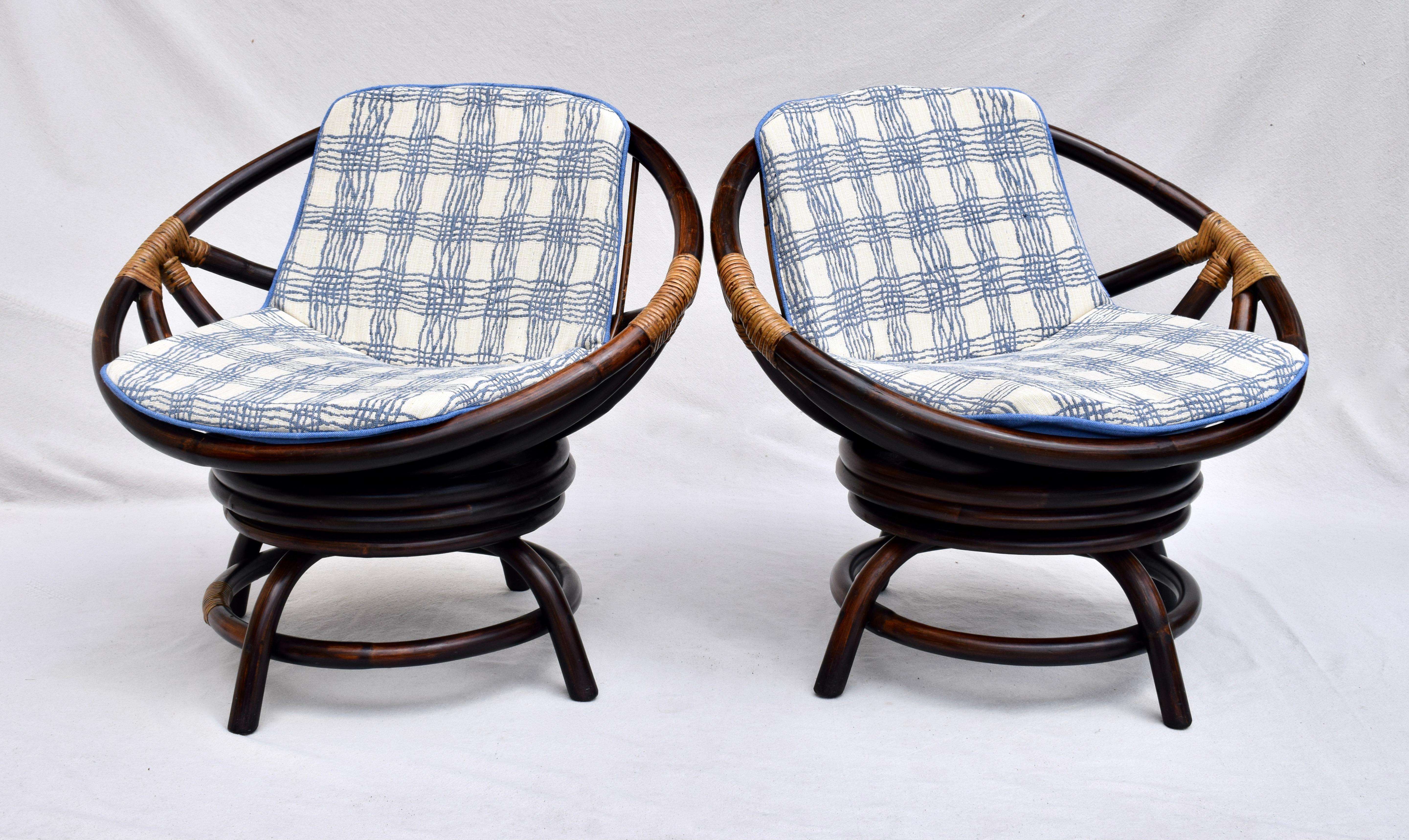 Mid-Century Modern John Wisner Ficks Reed Far Horizons Saucer Swivel Chairs, Pair