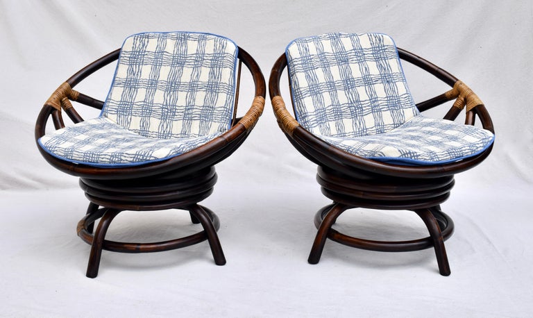 Mid-Century Modern John Wisner Ficks Reed Far Horizons Saucer Swivel Chairs, Pair For Sale