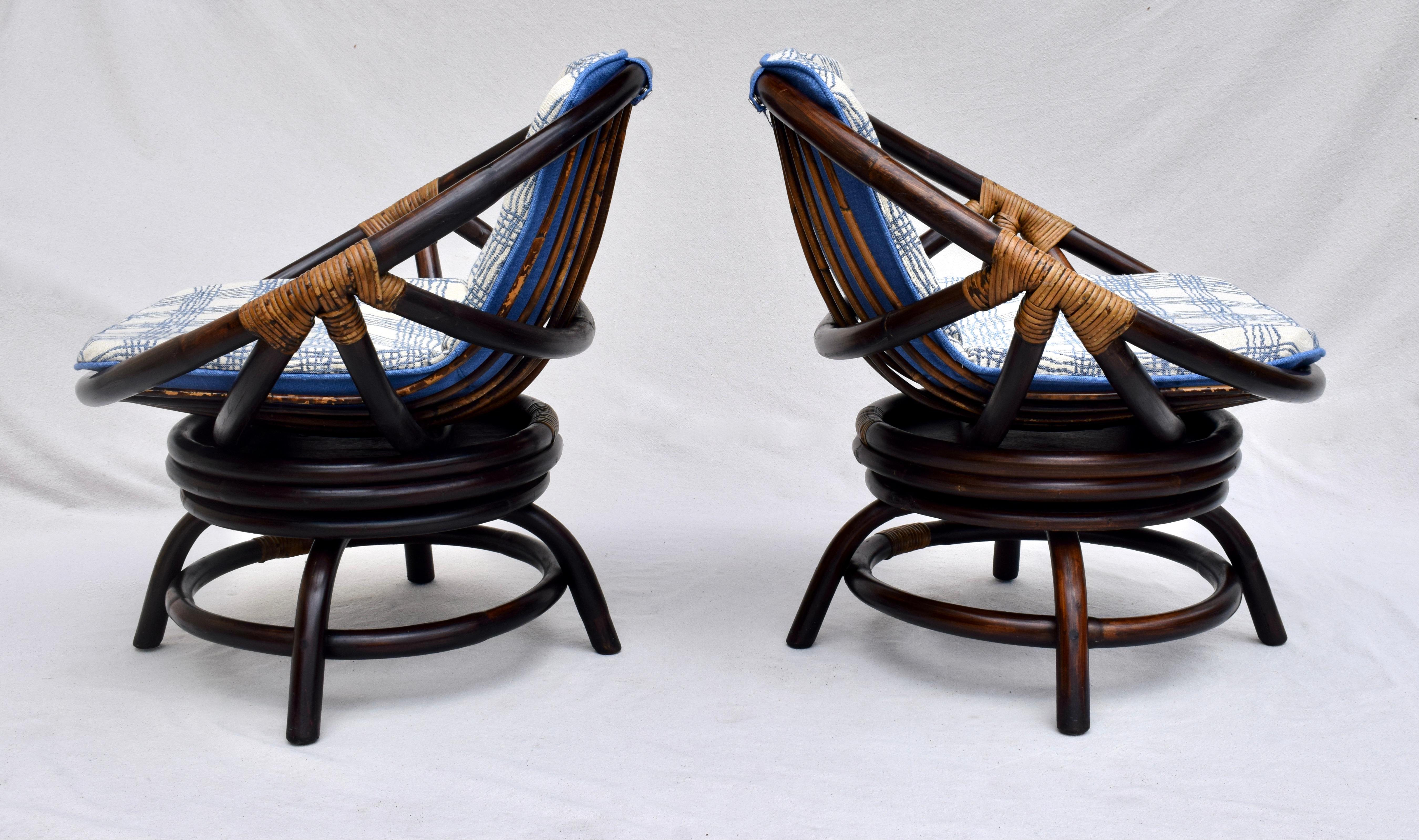 American John Wisner Ficks Reed Far Horizons Saucer Swivel Chairs, Pair