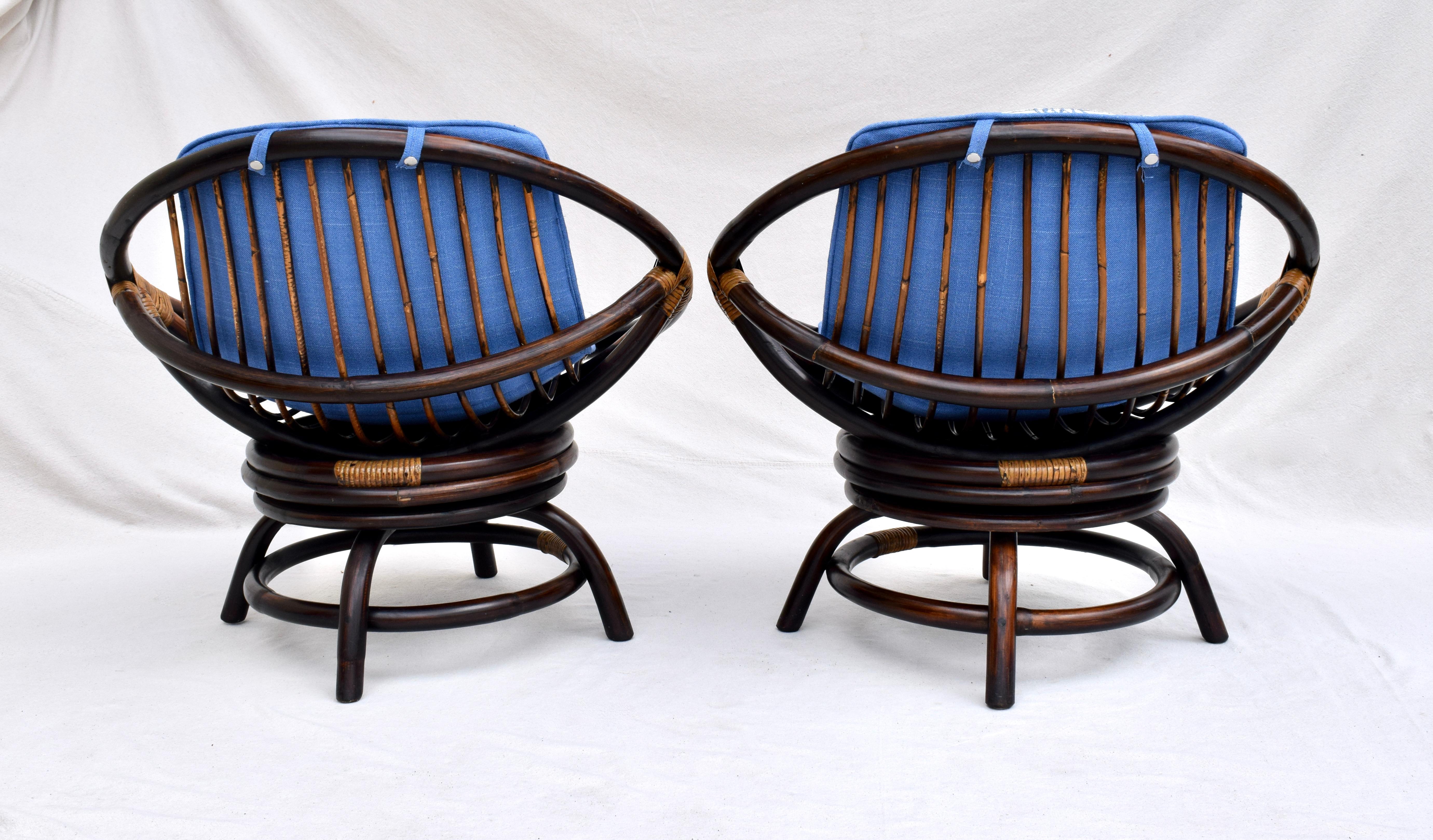 20th Century John Wisner Ficks Reed Far Horizons Saucer Swivel Chairs, Pair