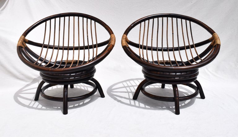 John Wisner Ficks Reed Far Horizons Saucer Swivel Chairs, Pair For Sale 2