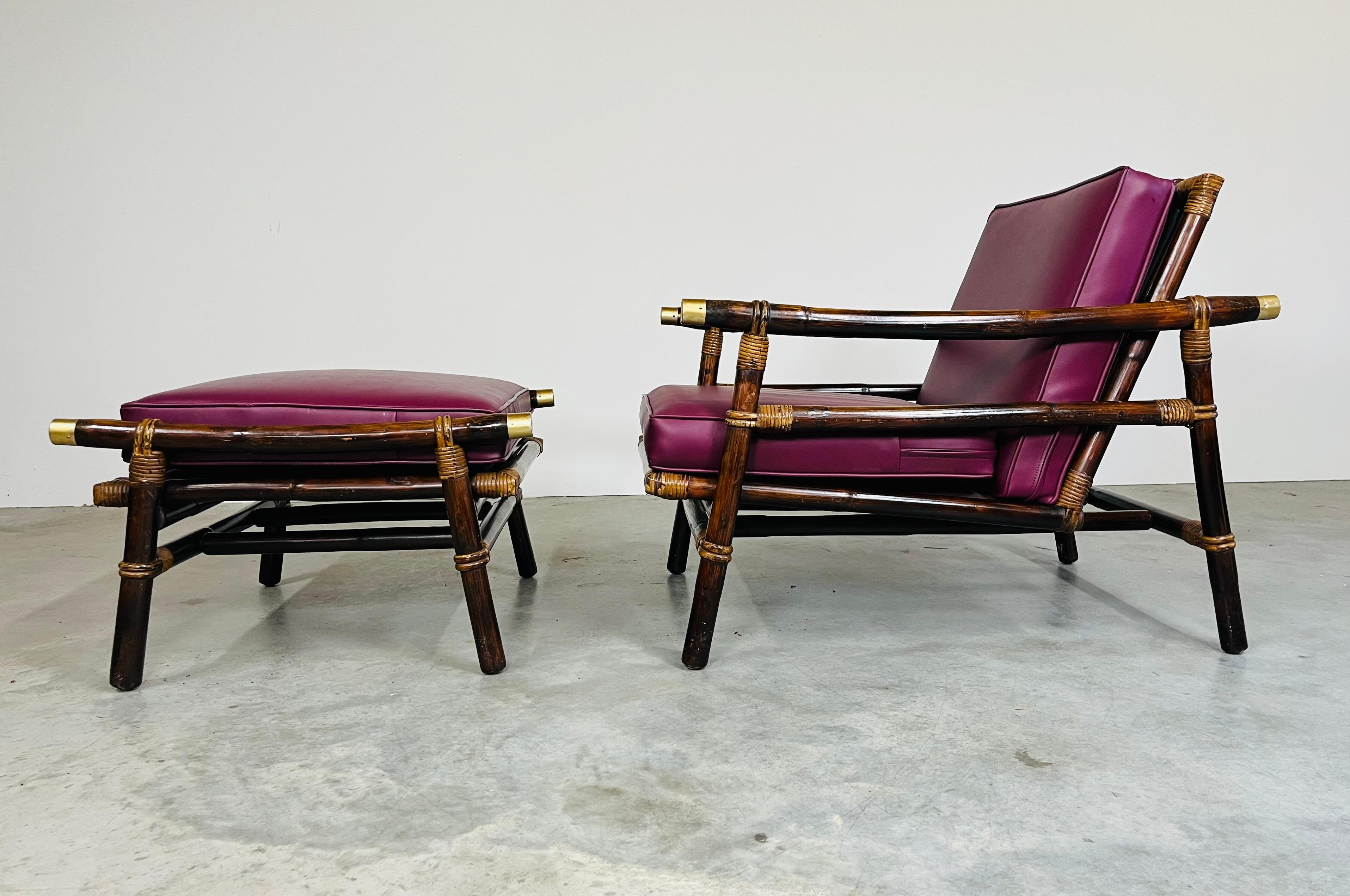 John Wisner Ficks Reed Pagode Bambus Rattan Loungesessel mit Ottomane Set im Angebot 3