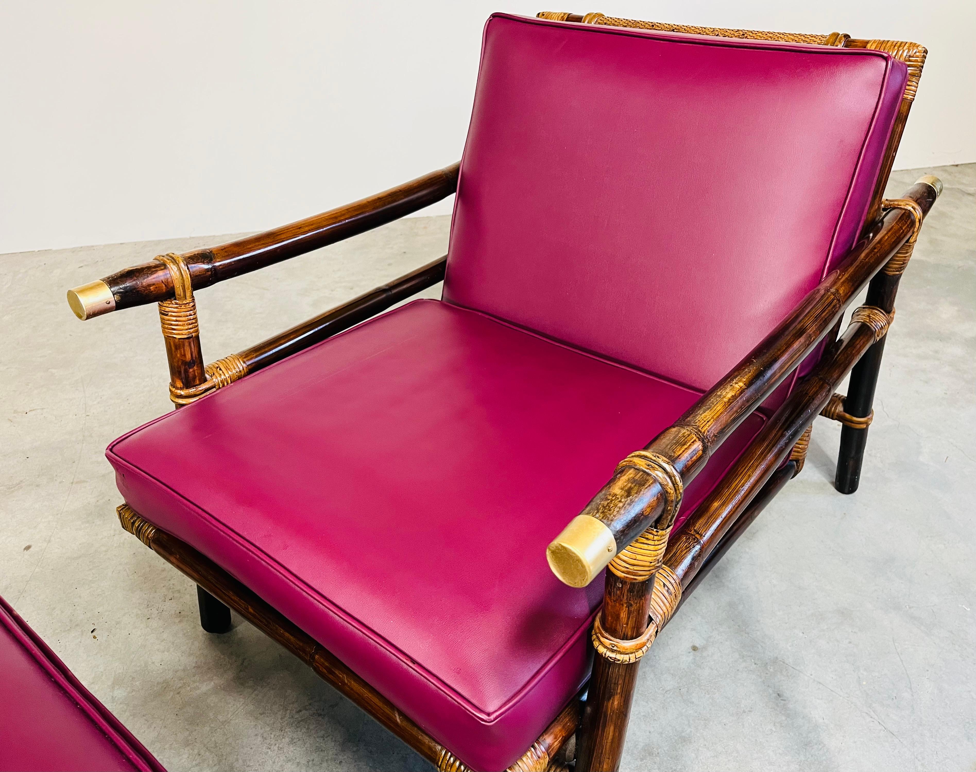 John Wisner Ficks Reed Pagode Bambus Rattan Loungesessel mit Ottomane Set im Angebot 4