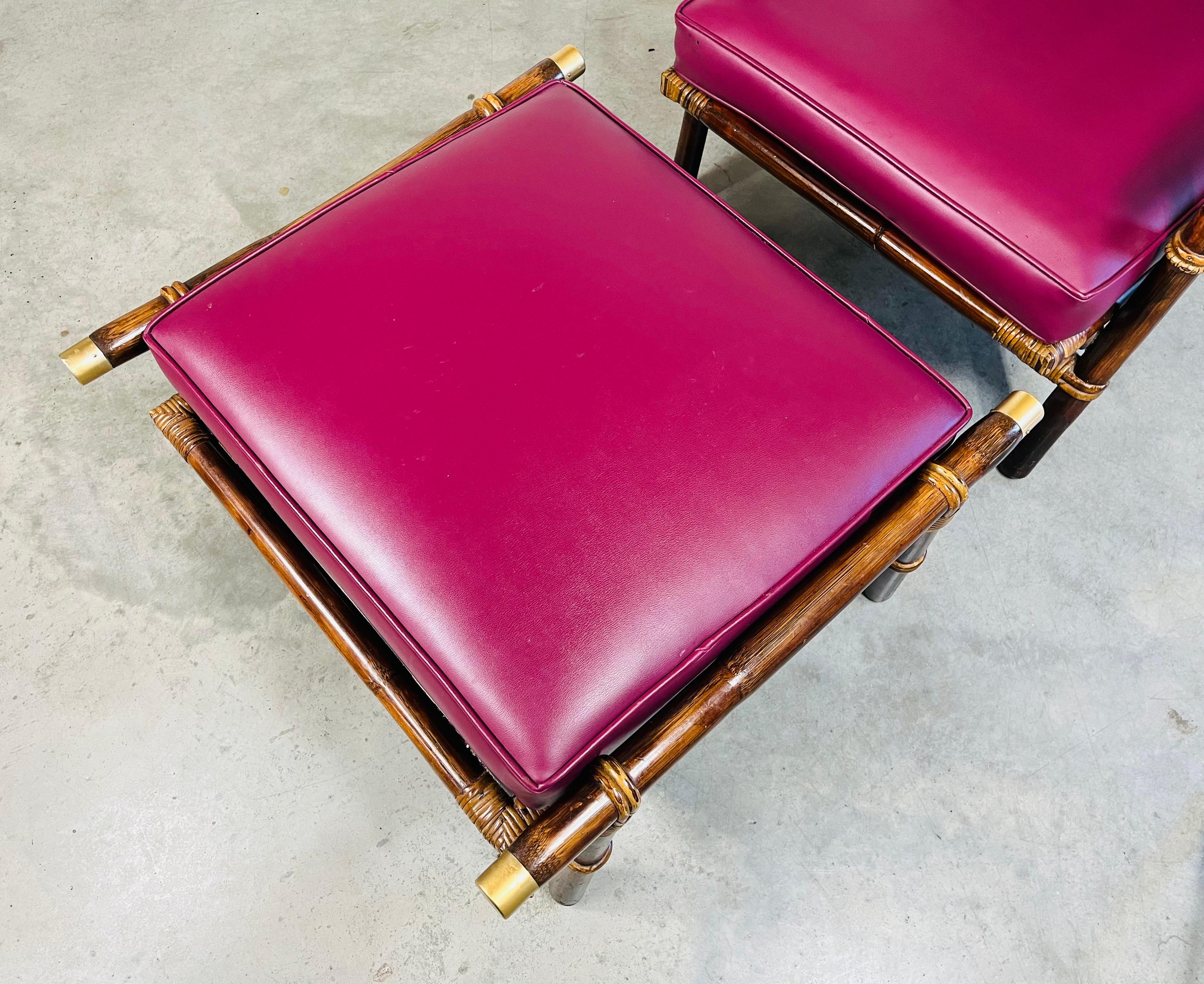 John Wisner Ficks Reed Pagode Bambus Rattan Loungesessel mit Ottomane Set im Angebot 5