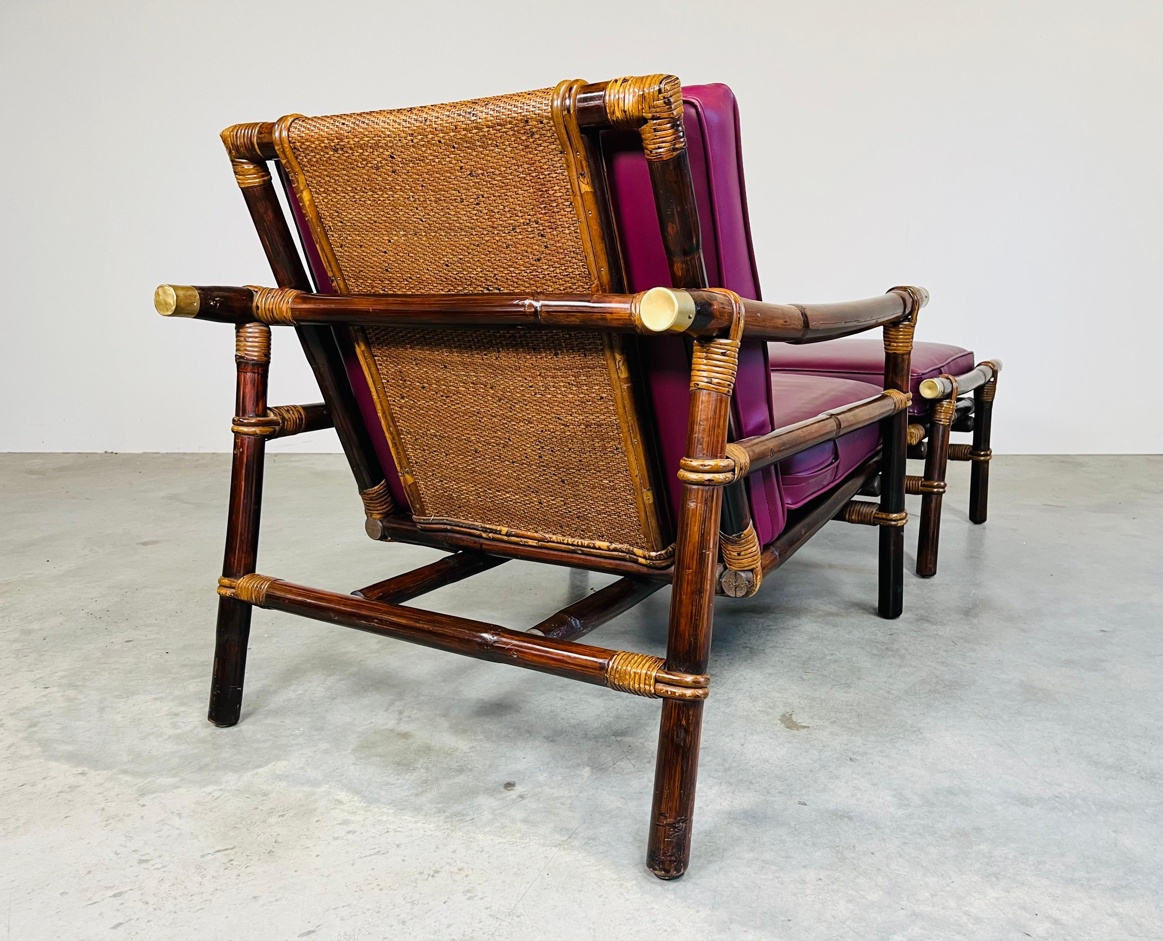 John Wisner Ficks Reed Pagode Bambus Rattan Loungesessel mit Ottomane Set im Zustand „Gut“ im Angebot in Southampton, NJ
