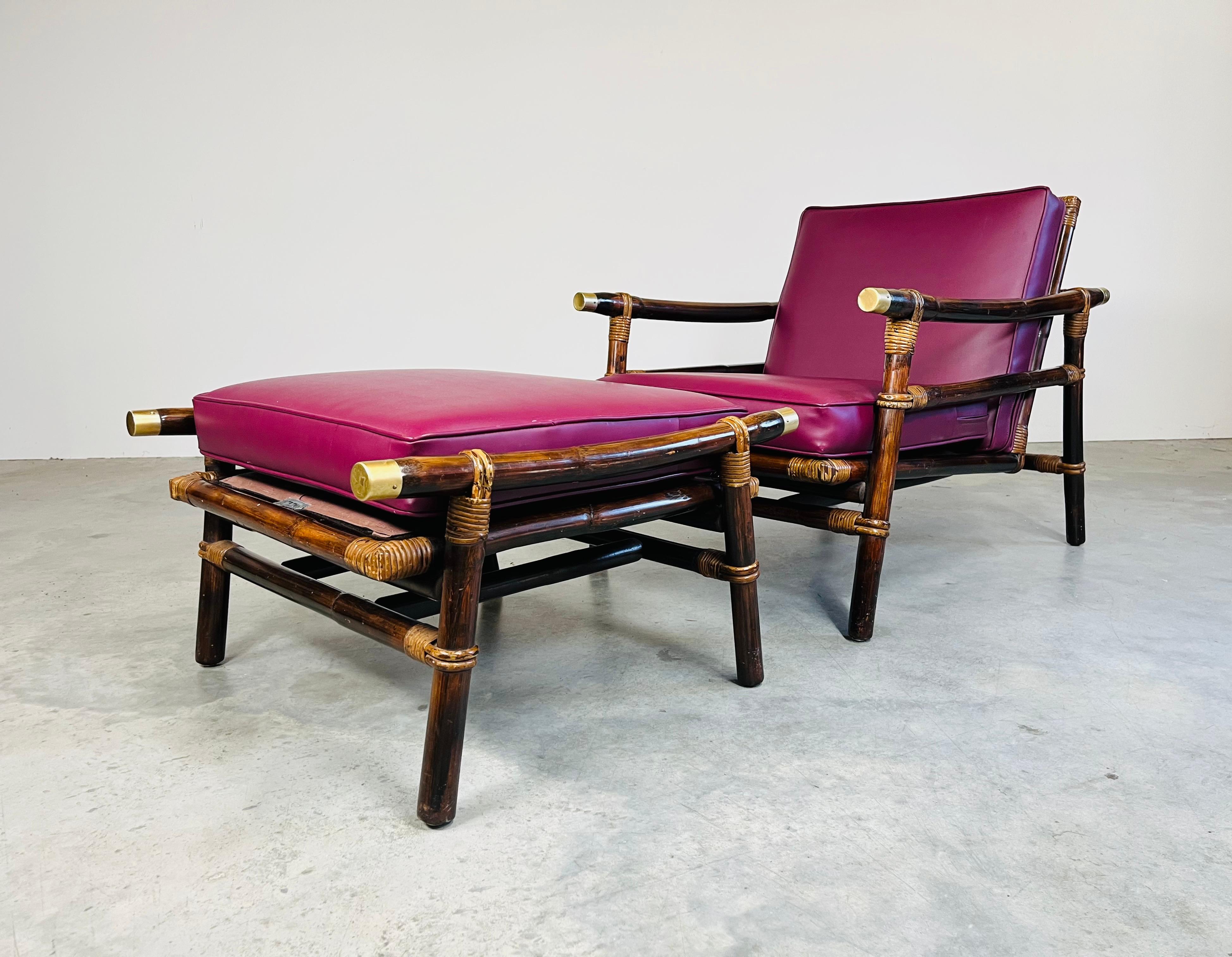 John Wisner Ficks Reed Pagode Bambus Rattan Loungesessel mit Ottomane Set im Angebot 2