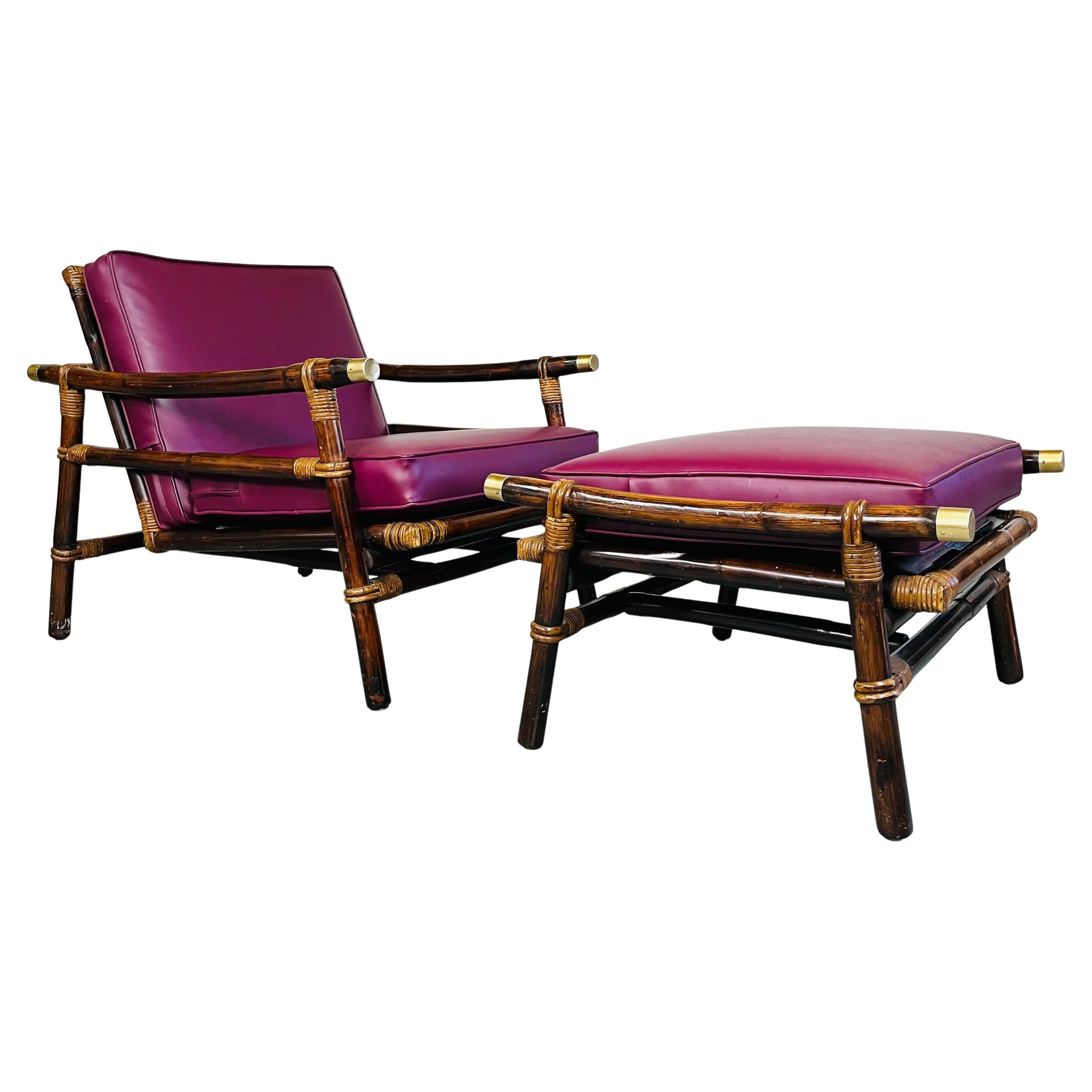 John Wisner Ficks Reed Pagoda Bamboo Rattan Lounge Chair With Ottoman Set