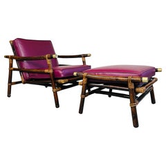 John Wisner Ficks Reed Pagoda Bamboo Rattan Lounge Chair With Ottoman Set