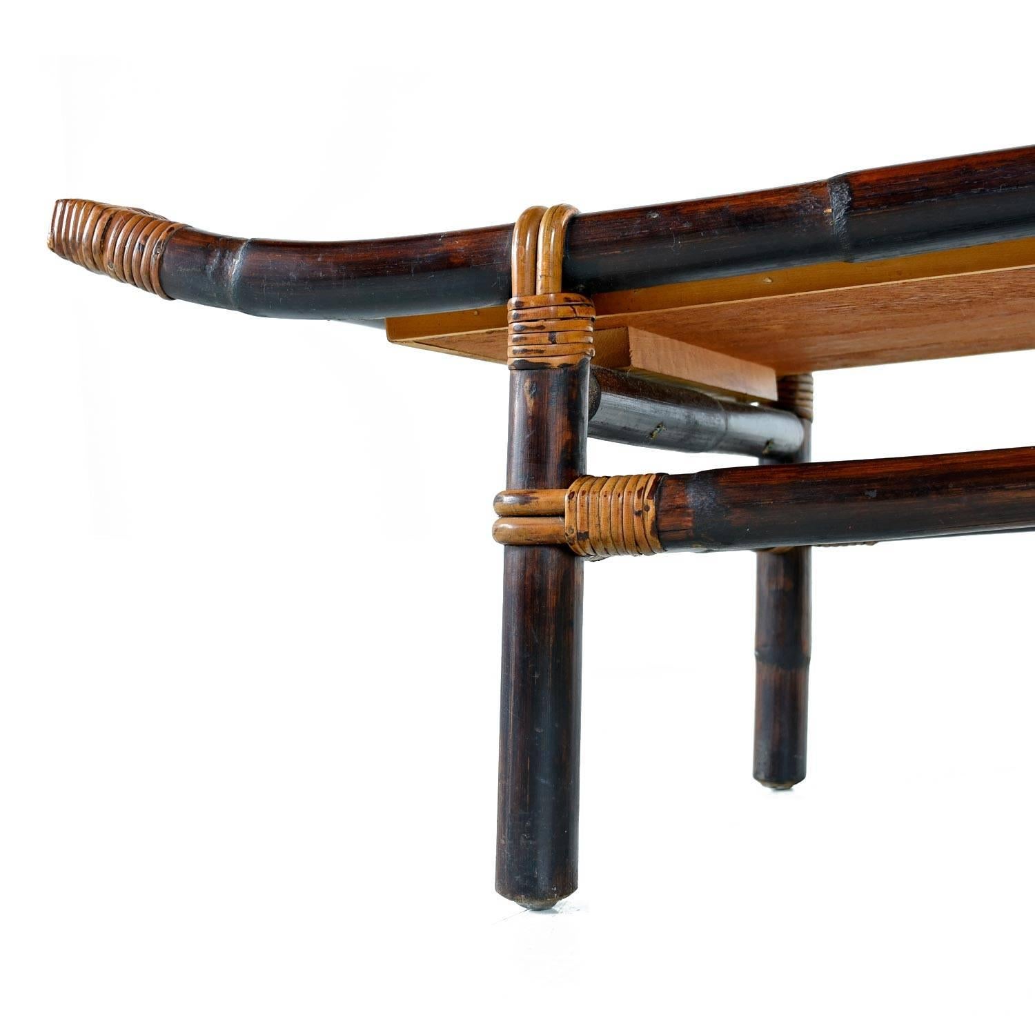 Mid-Century Modern John Wisner for Ficks Reed Asian Modern Rattan Bamboo Pagoda Coffee Table