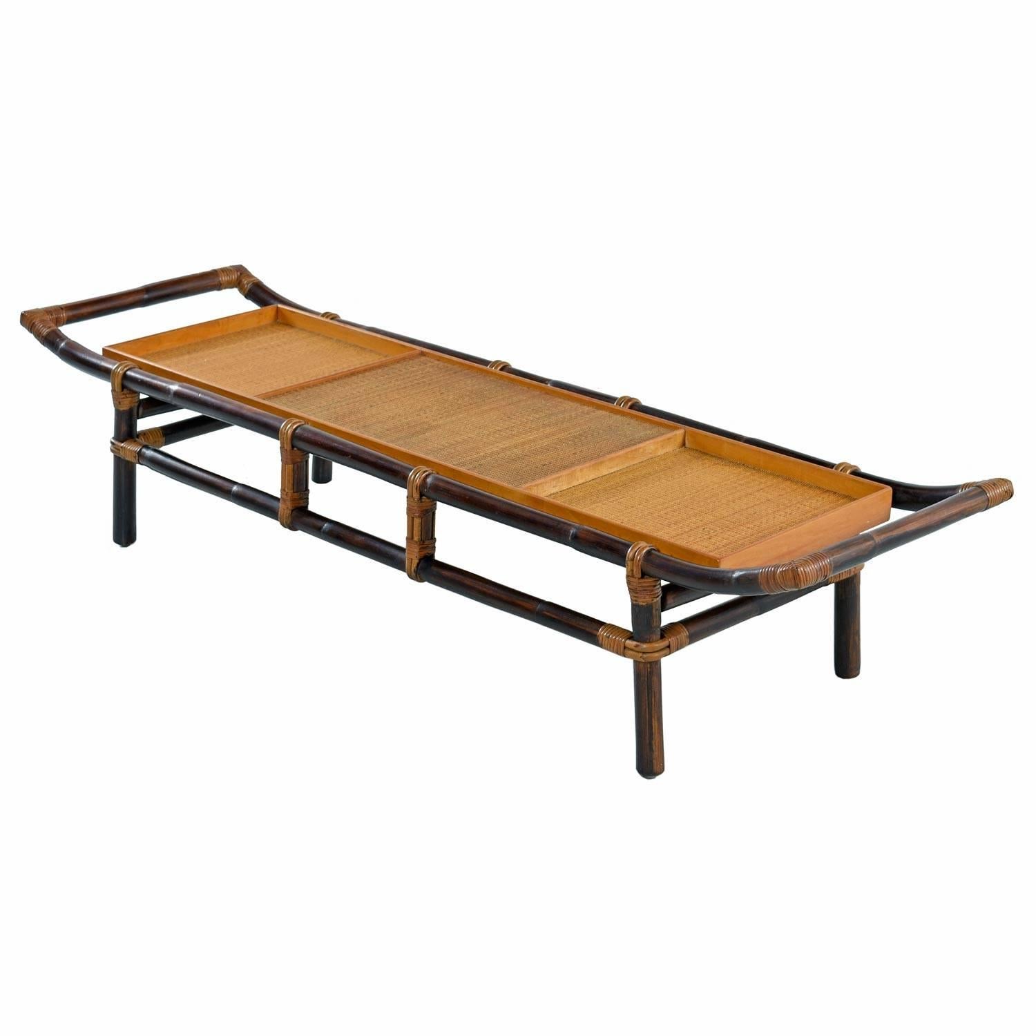 John Wisner for Ficks Reed Asian Modern Rattan Bamboo Pagoda Coffee Table