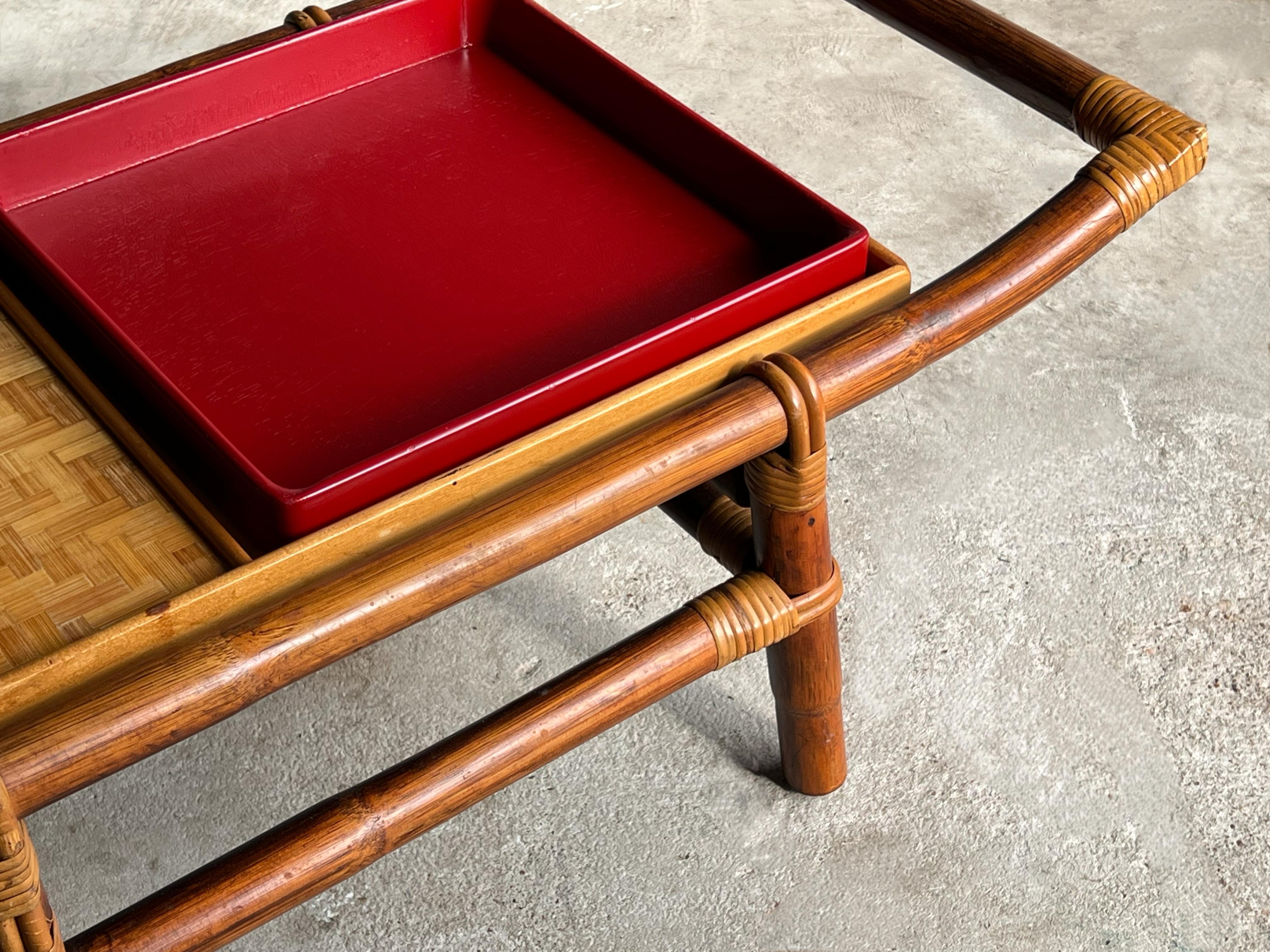 John Wisner for Ficks Reed Coffee Table or Bench, Bamboo and Cane, Circa 1954 4