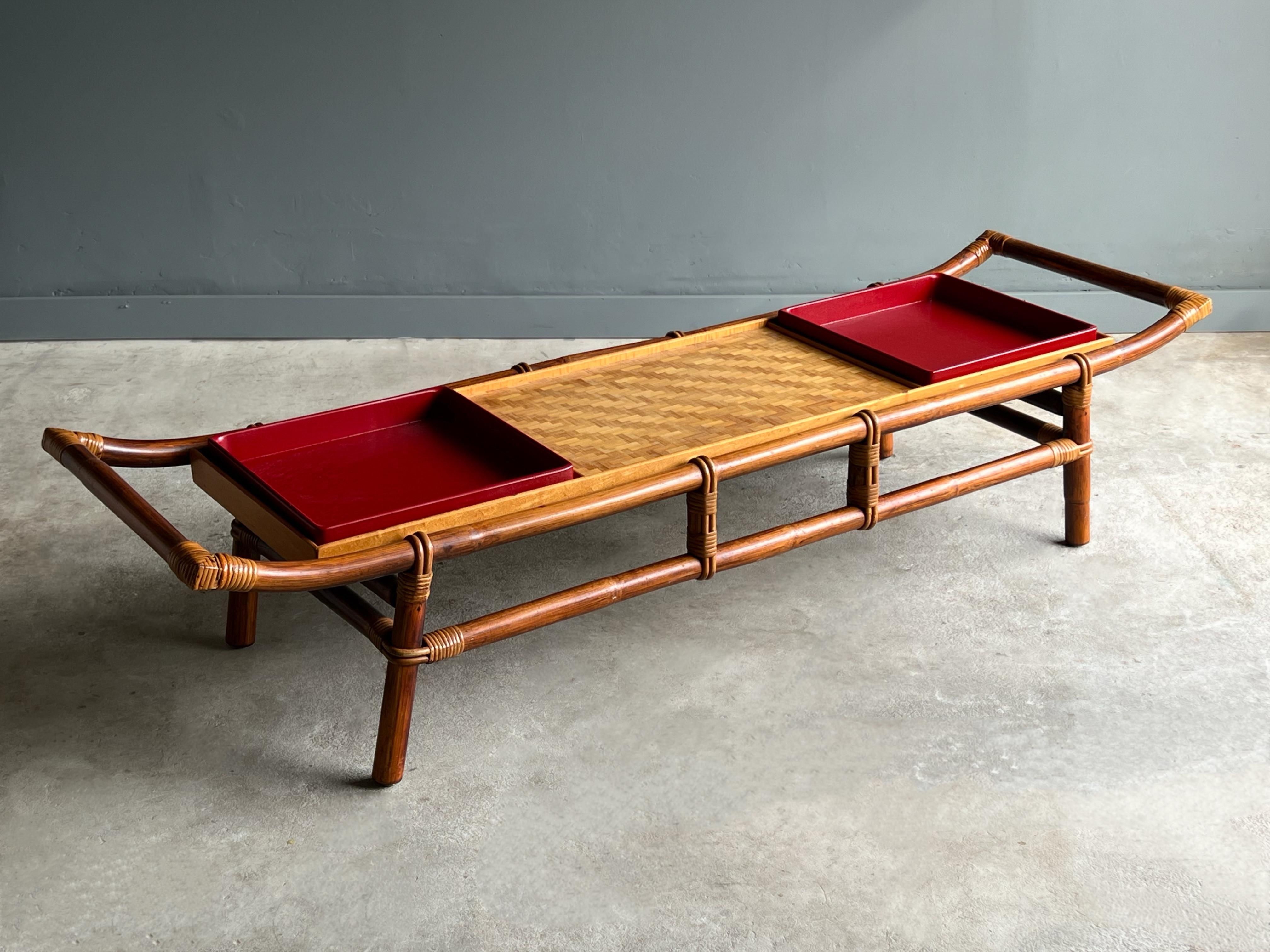 John Wisner for Ficks Reed Coffee Table or Bench, Bamboo and Cane, Circa 1954 In Good Condition In Round Rock, TX
