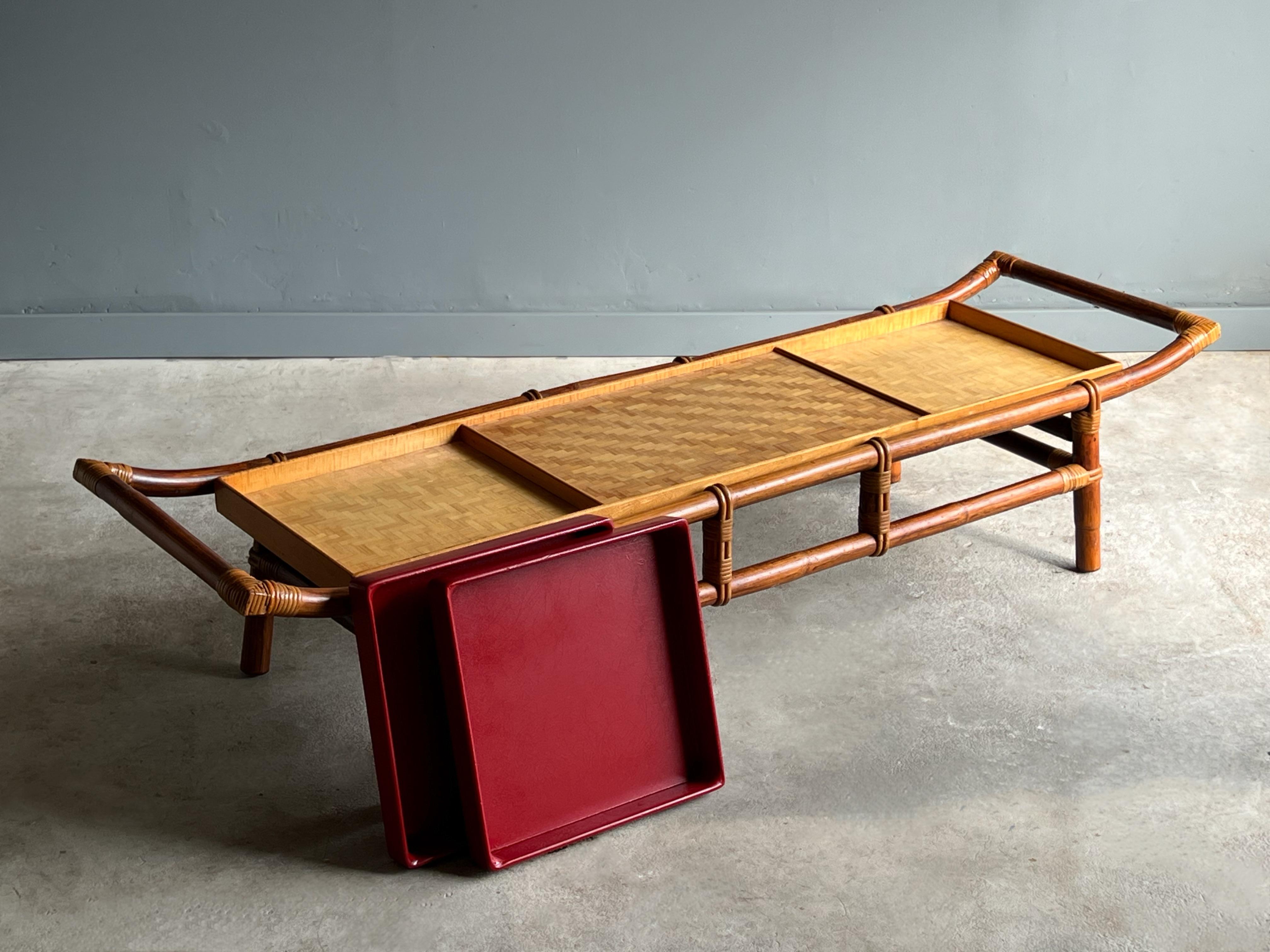 Mid-20th Century John Wisner for Ficks Reed Coffee Table or Bench, Bamboo and Cane, Circa 1954