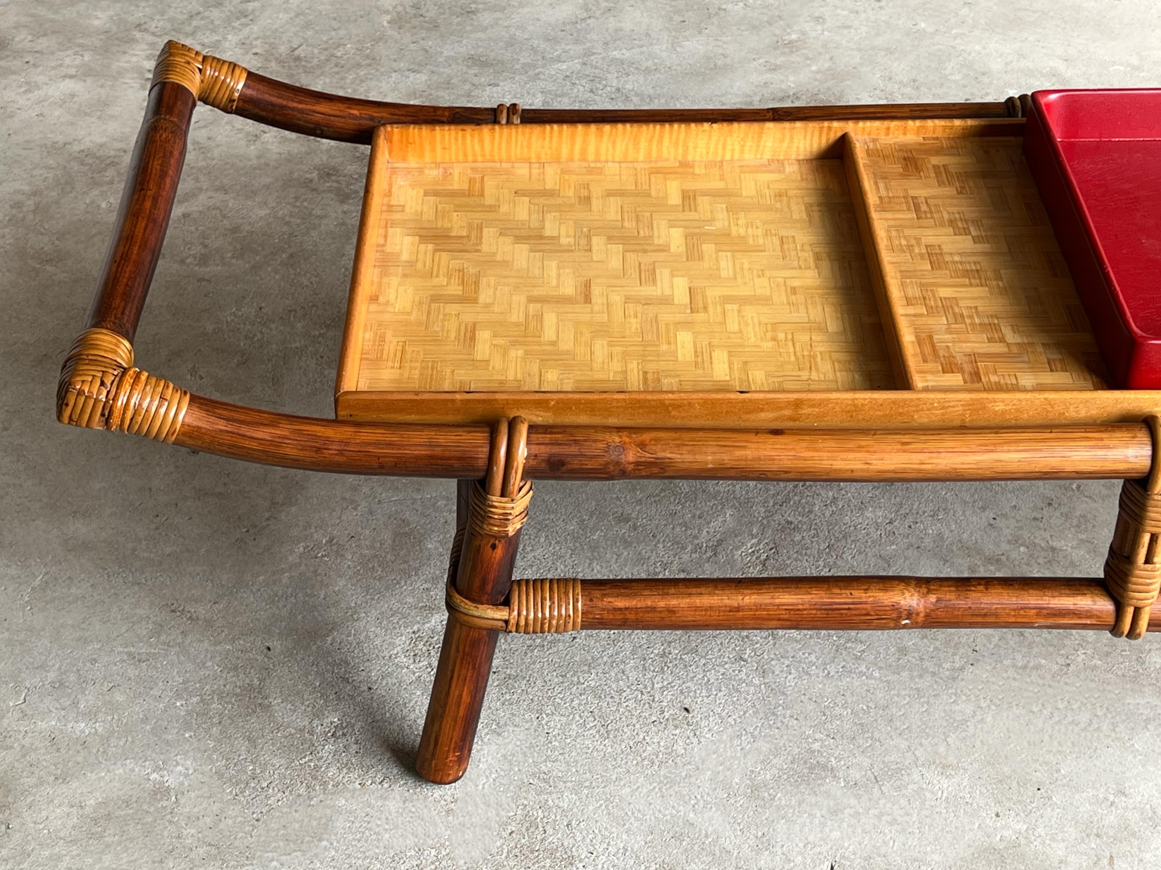 John Wisner for Ficks Reed Coffee Table or Bench, Bamboo and Cane, Circa 1954 2