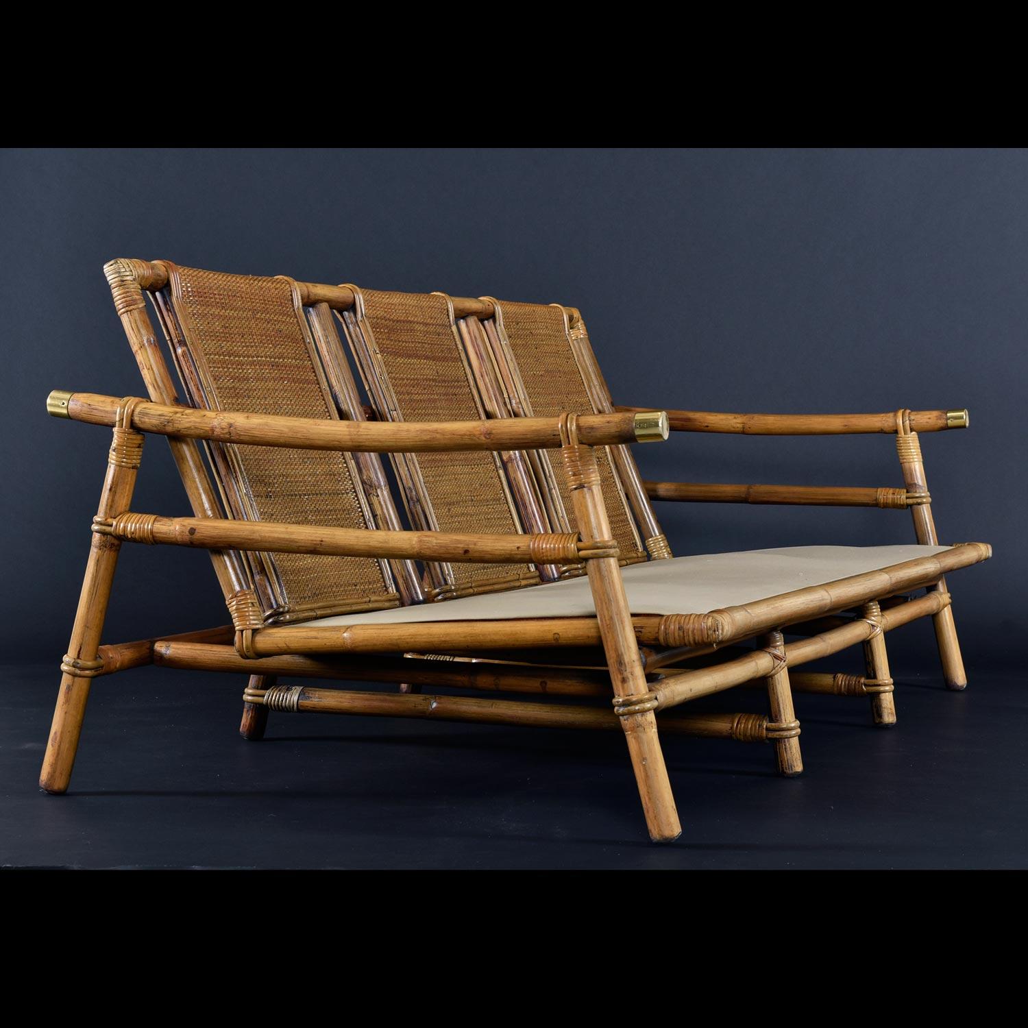 John Wisner for Ficks Reed Far Horizons Collection Bamboo Rattan Sofa Couch 1