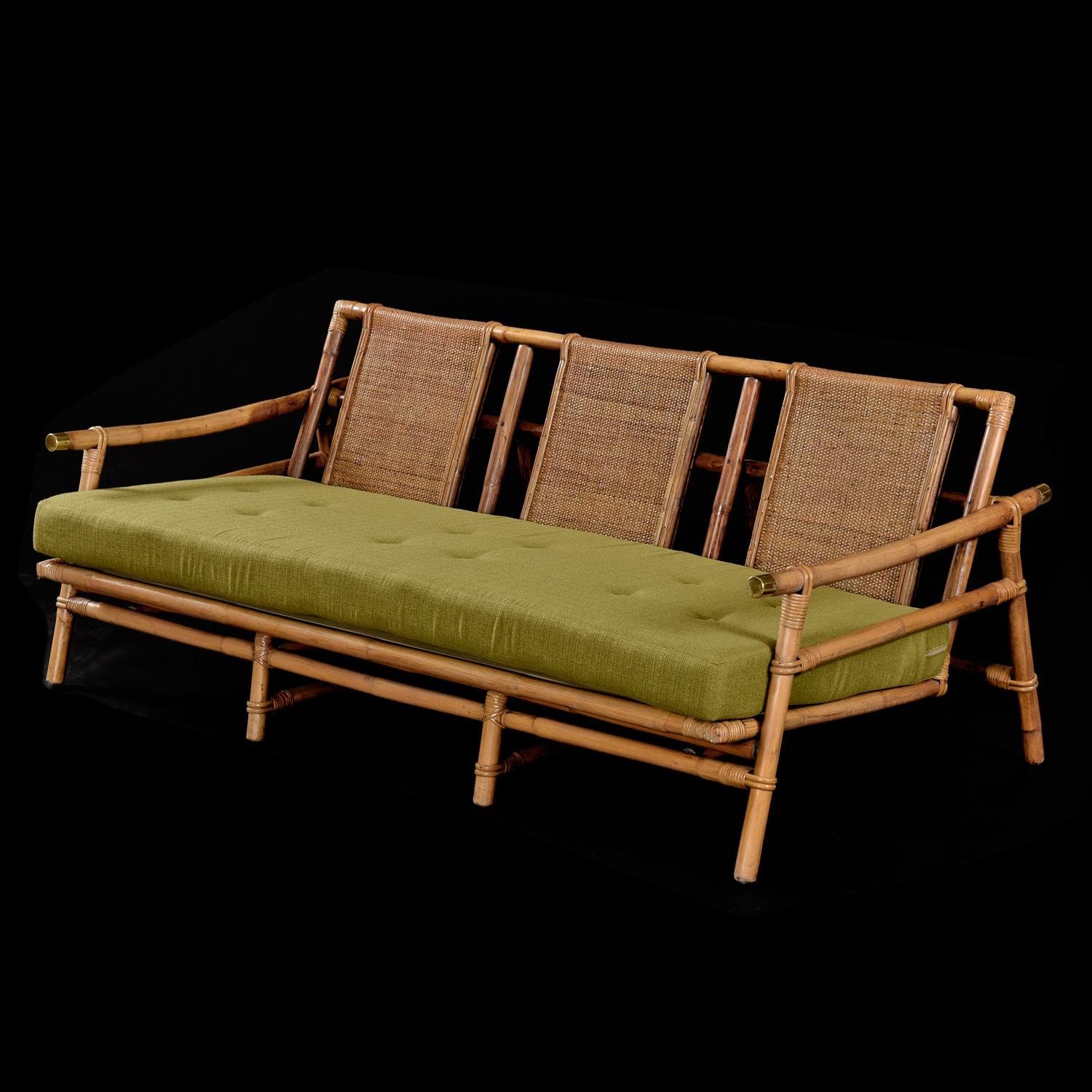 Mid-Century Modern John Wisner for Ficks Reed Far Horizons Collection Bamboo Rattan Sofa Couch