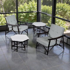 John Wisner for Ficks Reed Far Horizons Rattan Lounge Chairs With End Tables