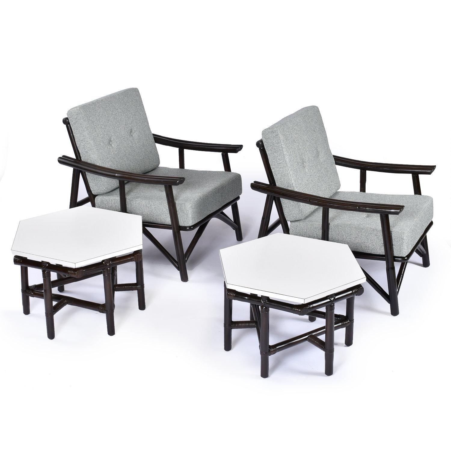 John Wisner for Ficks Reed Far Horizons Chaises longues en rotin avec tables d'extrémité Excellent état - En vente à Chattanooga, TN