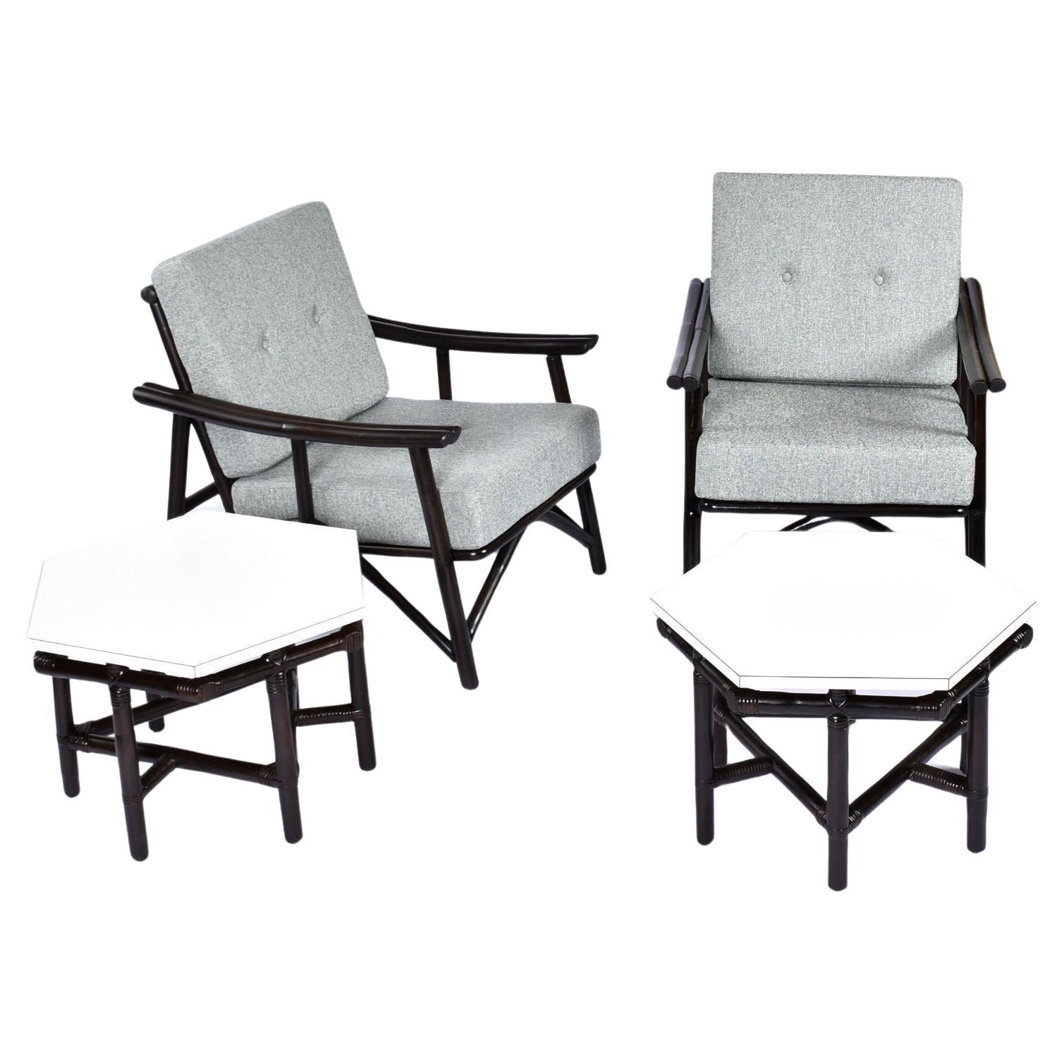 John Wisner for Ficks Reed Far Horizons Chaises longues en rotin avec tables d'extrémité en vente 1