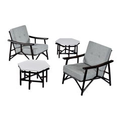 John Wisner for Ficks Reed Far Horizons Rattan Lounge Chairs With End Tables