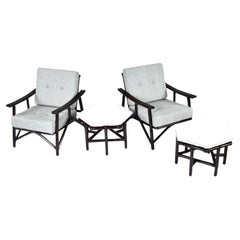 Retro John Wisner for Ficks Reed Far Horizons Rattan Lounge Chairs With End Tables