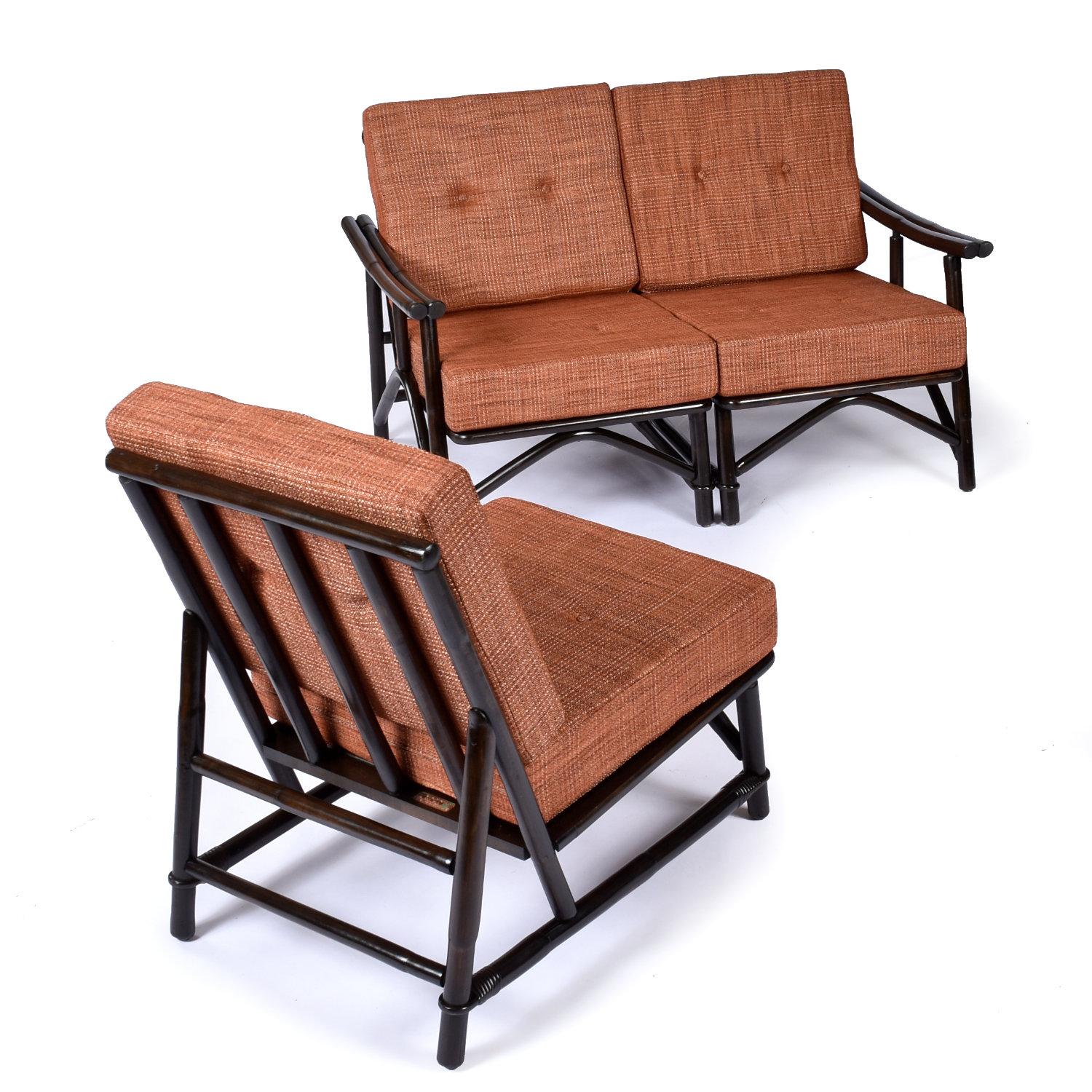 John Wisner for Ficks Reed Far Horizons Rattan Modular Sofa With End Table Set For Sale 3