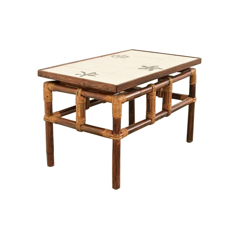 John Wisner for Ficks Reed Hollywood Regency Tile Top Side Table, 1950s For Sale
